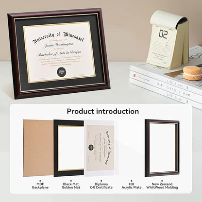 Solid Wood Diploma Frame 8.5 x 11 Certificate Frames with Red Mat or 11x14 Document without Mat as Graduation Picture Frame-CA graduation