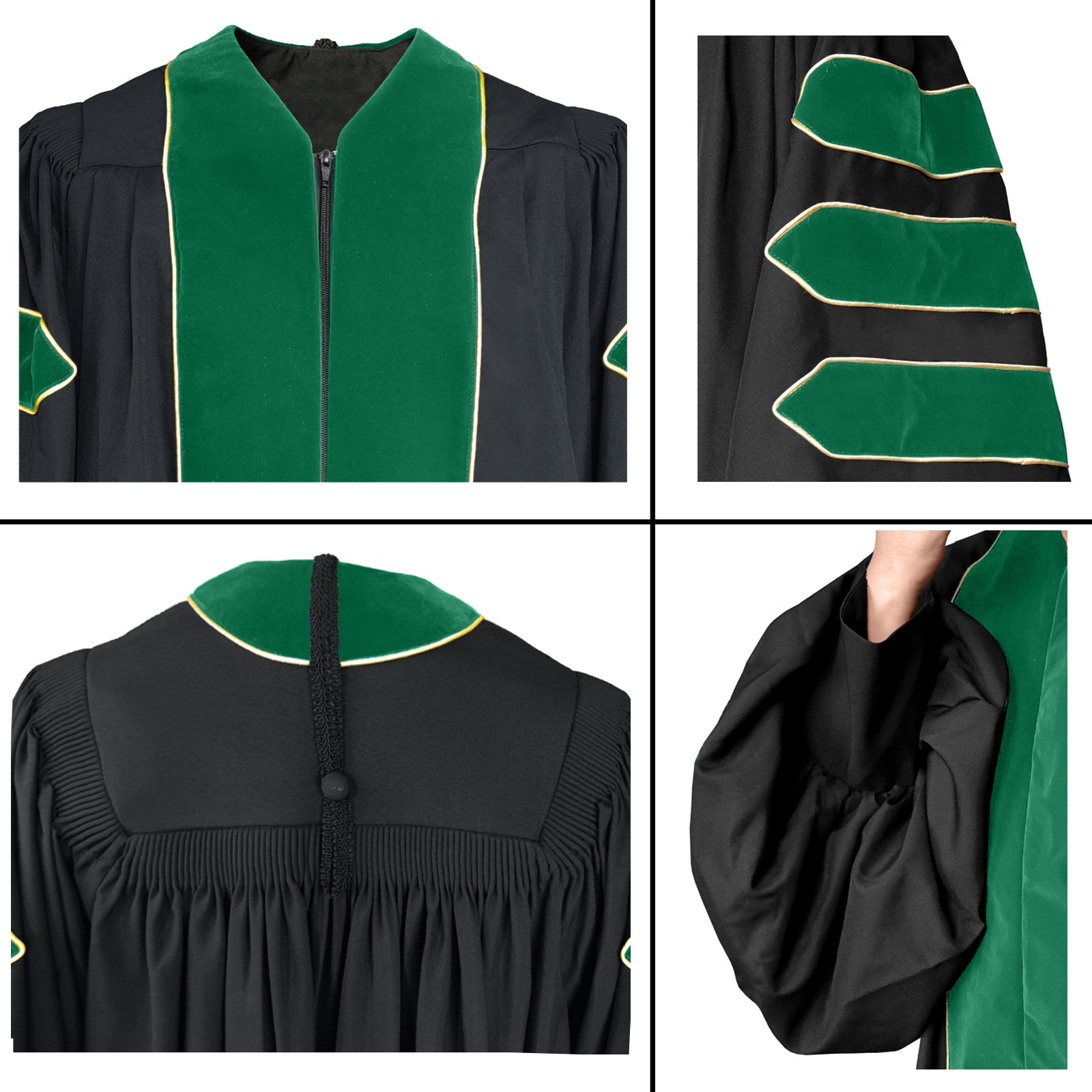 Deluxe Doctoral Graduation Gown/PHD Gown/Doctoral Regalia for Professor or Faculty with Gold Piping-CA graduation