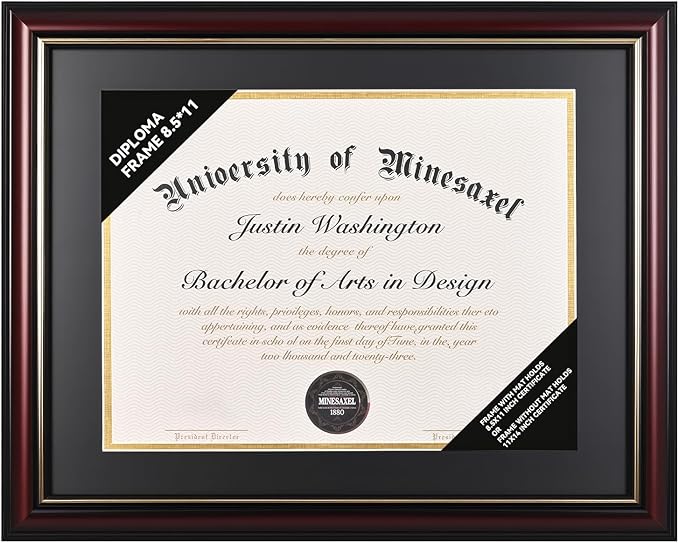 Solid Wood Diploma Frame 8.5 x 11 Certificate Frames with Red Mat or 11x14 Document without Mat as Graduation Picture Frame-CA graduation