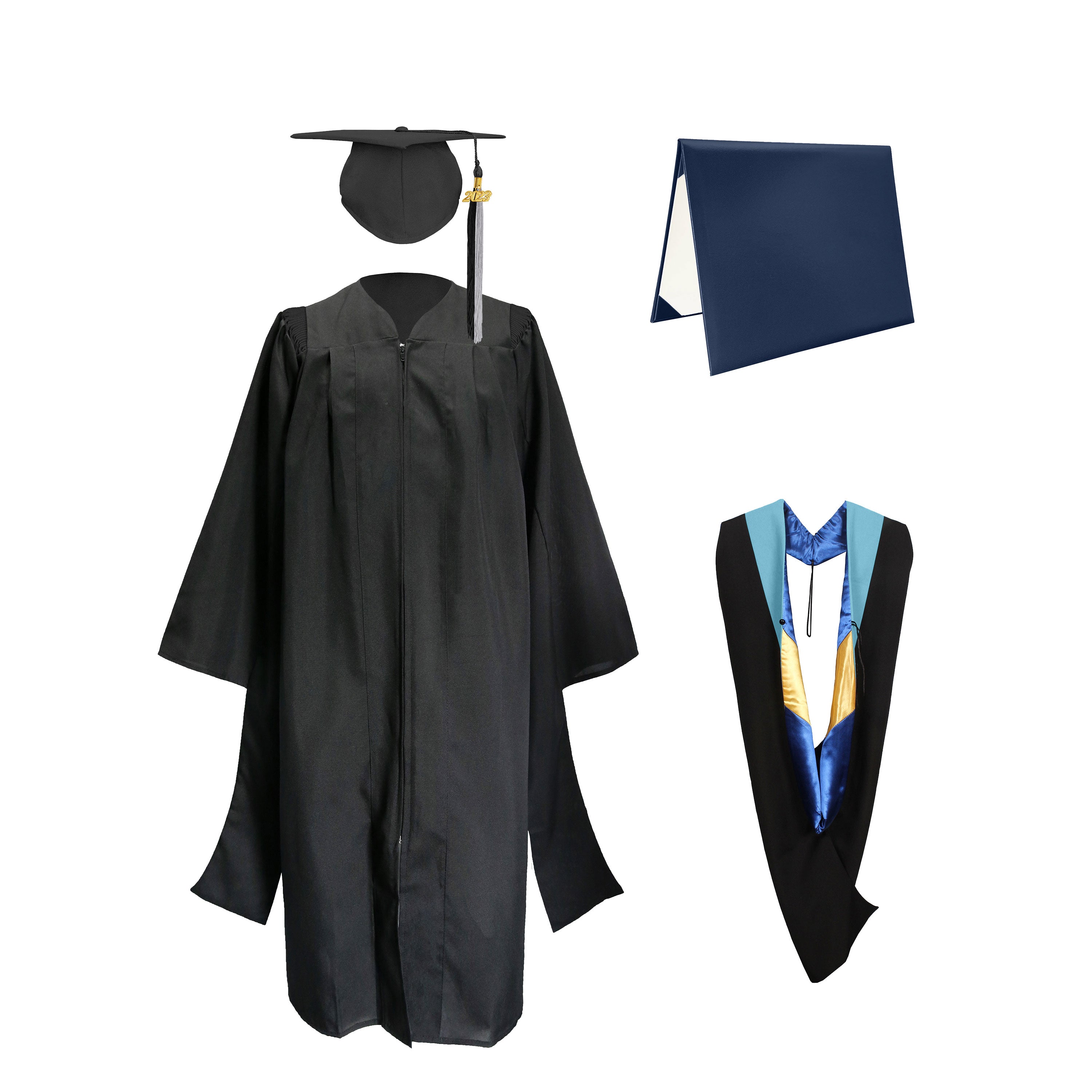 Deluxe Master Graduation Gown Cap with colourful Tassel & Hood in Various Color & Diploma Package-CA graduation