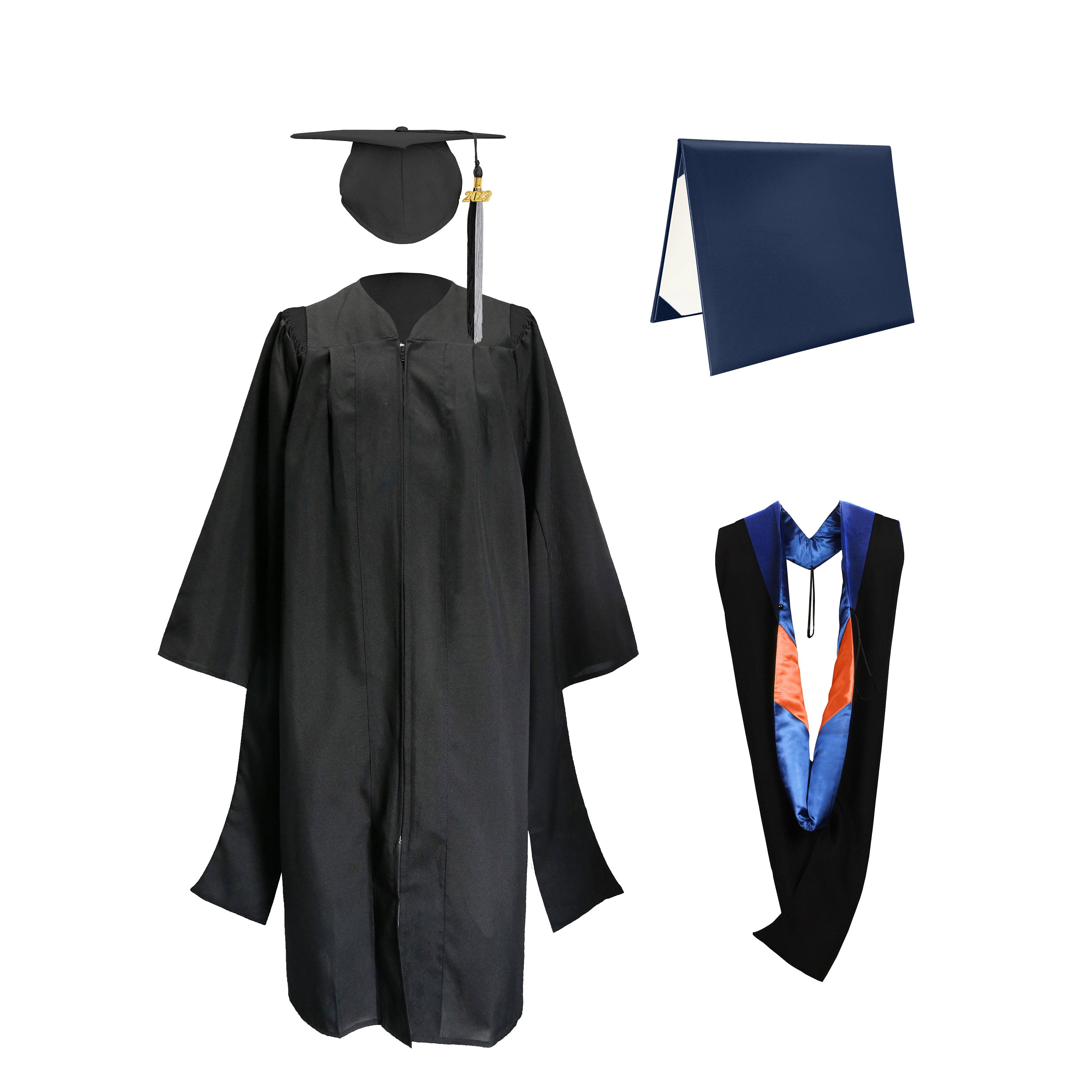 Deluxe Master Graduation Gown Cap with colourful Tassel & Hood in Various Color & Diploma Package-CA graduation