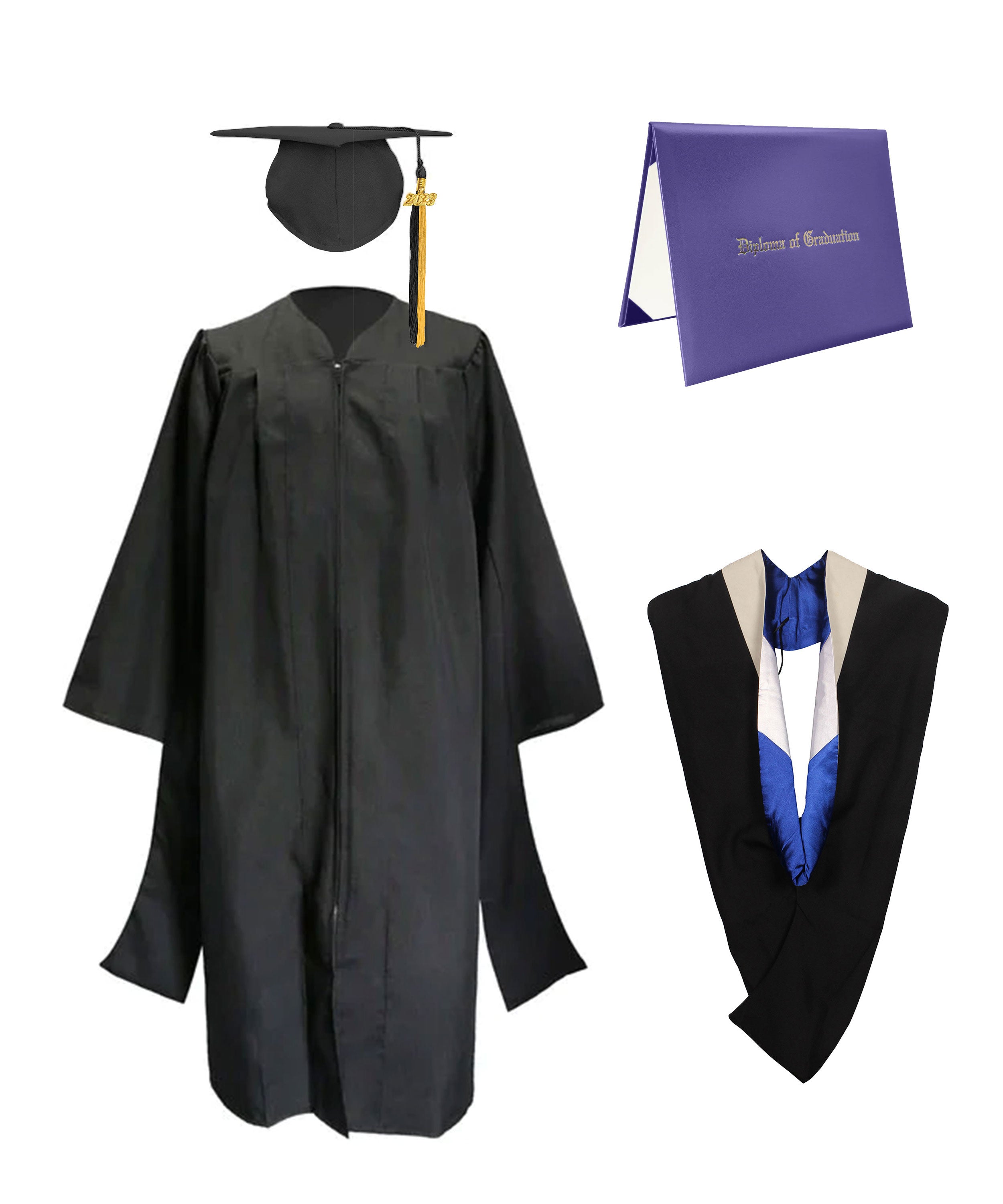 Classic Master Graduation Gown and Cap, Tassel, Hood & Diploma - CA ...