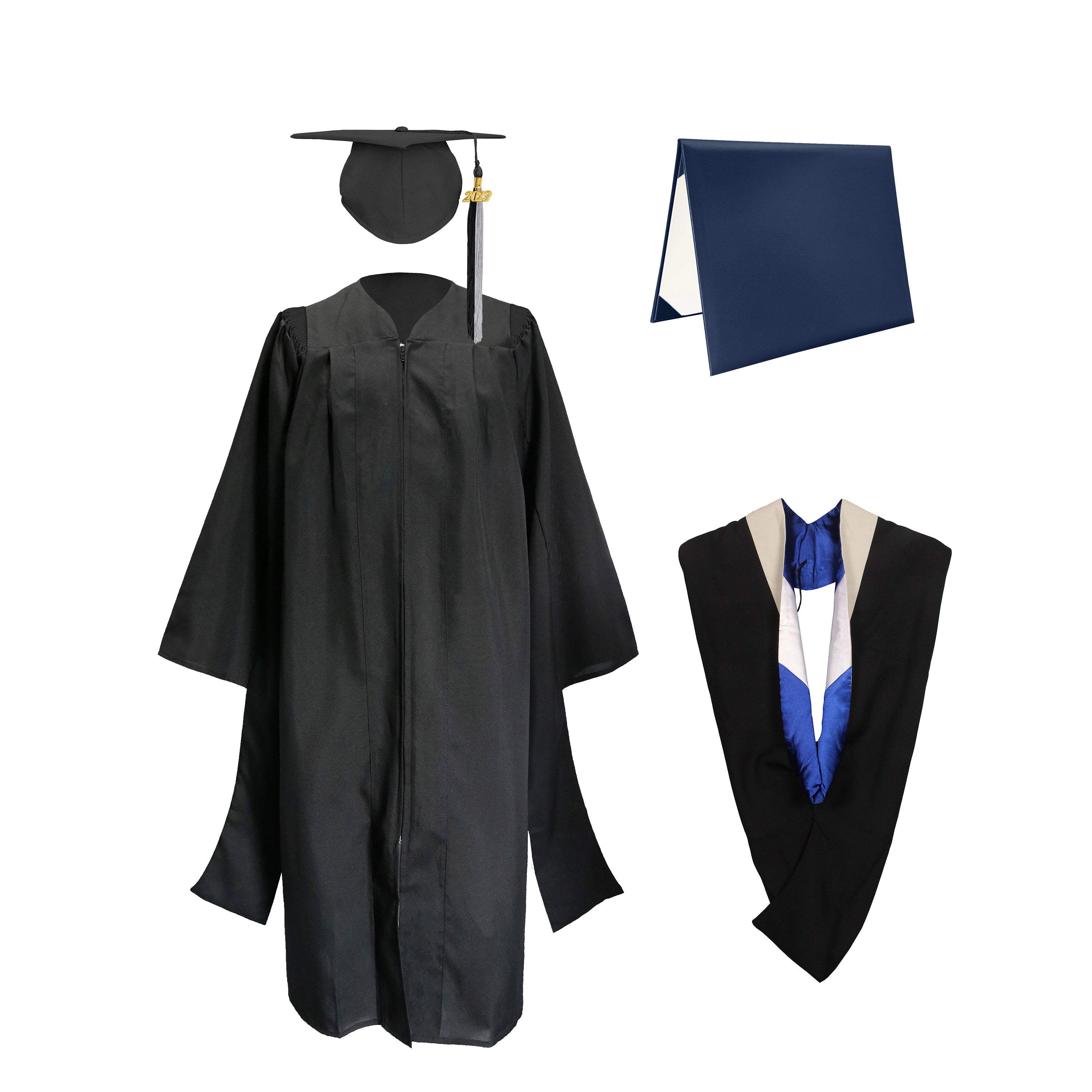 Deluxe Master Graduation Gown Cap with colourful Tassel & Hood in Various Color & Diploma Package-CA graduation