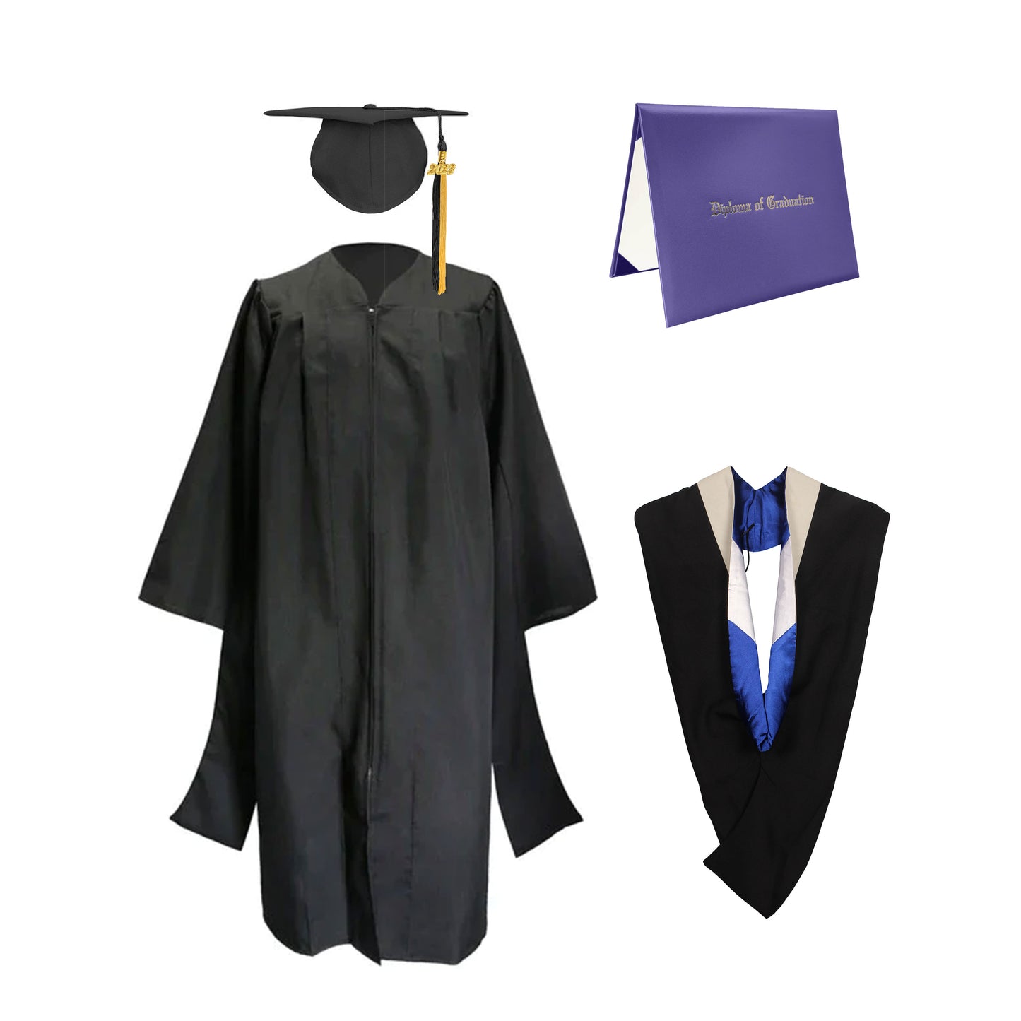 Classic Master Graduation Gown, cap, Tassel & Hood in Various Color & Diploma Package-CA graduation