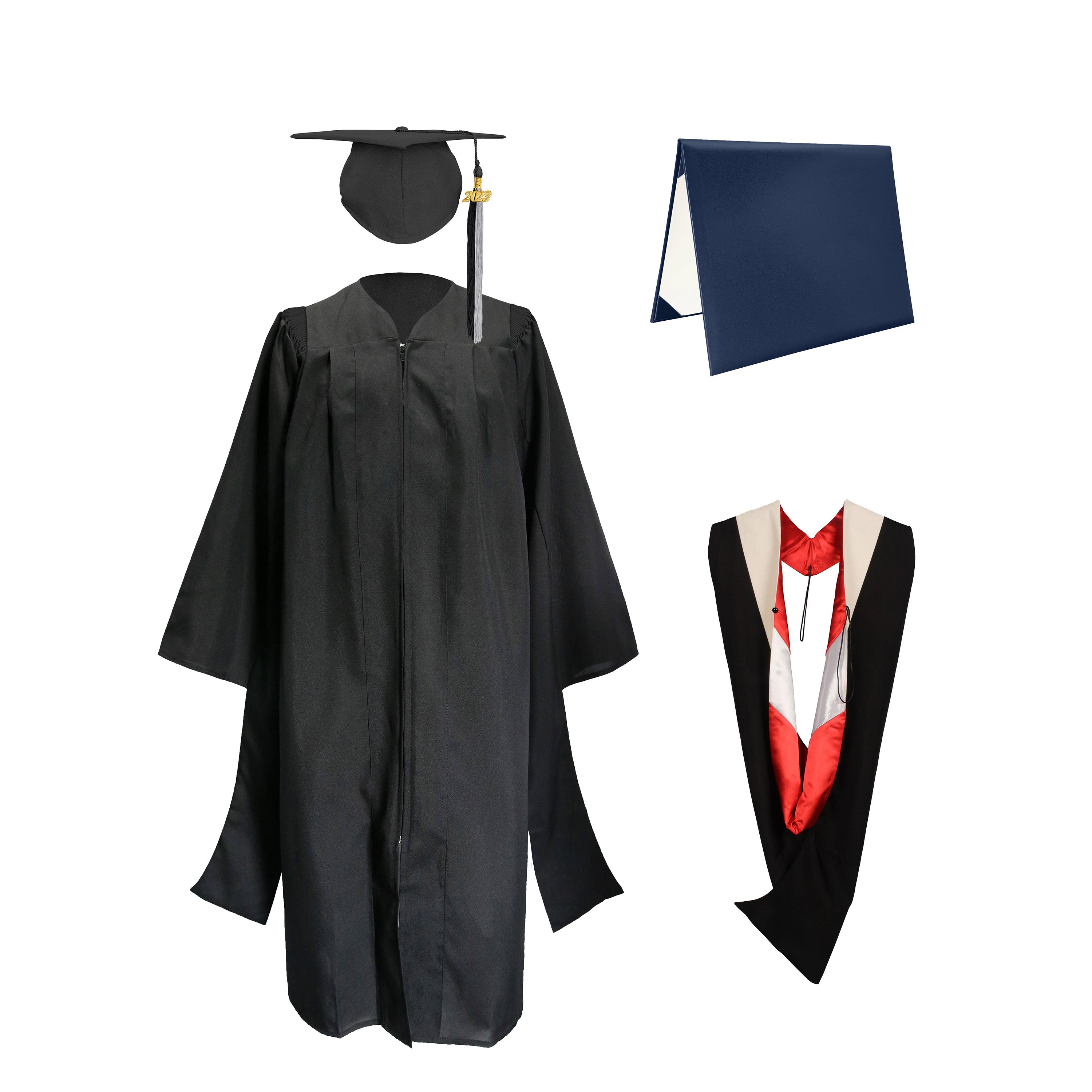 Deluxe Master Graduation Gown Cap with colourful Tassel & Hood in Various Color & Diploma Package-CA graduation