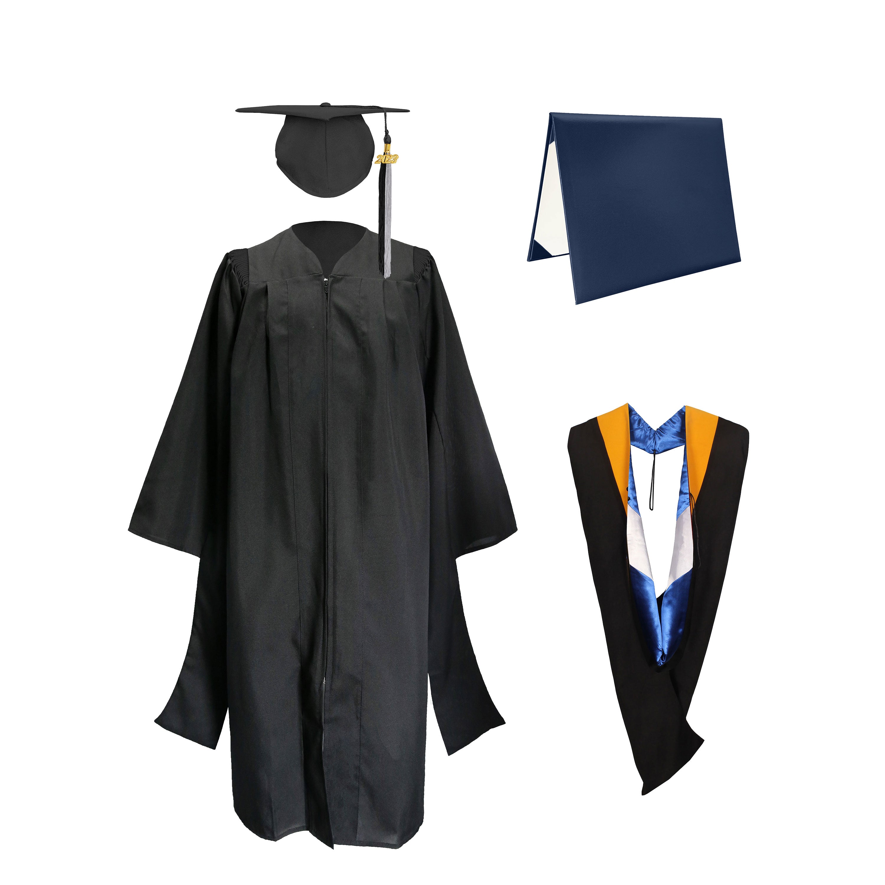 Deluxe Master Graduation Gown Cap with colourful Tassel & Hood in Various Color & Diploma Package-CA graduation