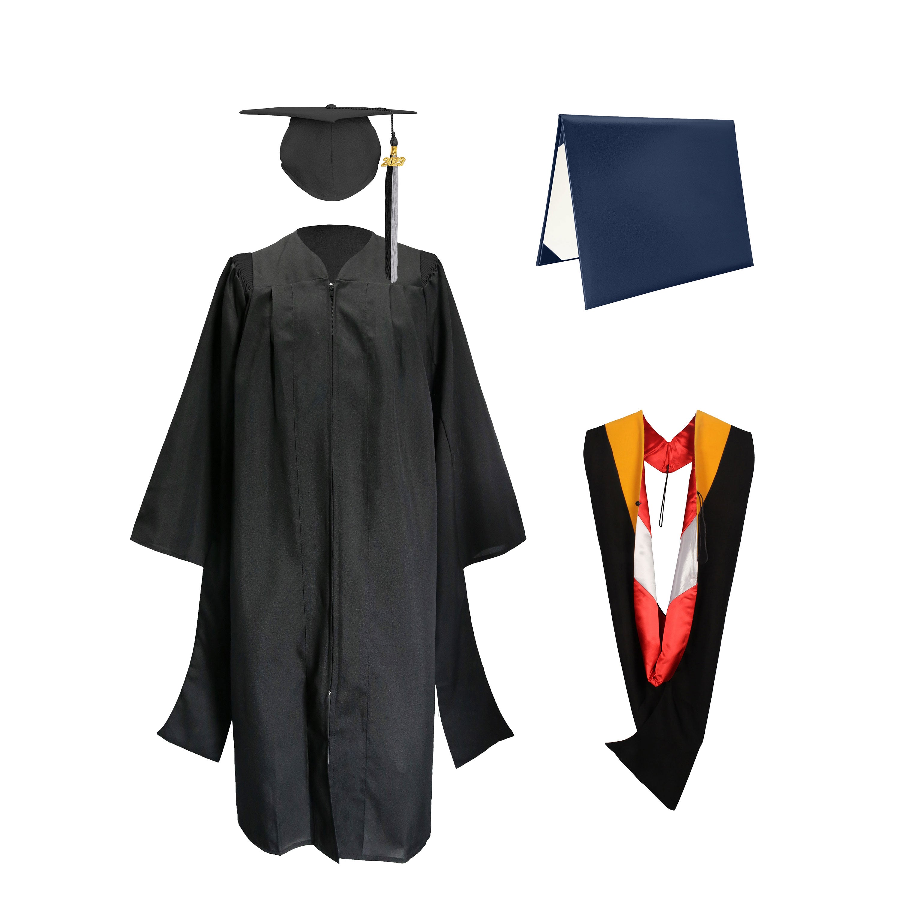Deluxe Master Graduation Gown Cap with colourful Tassel & Hood in Various Color & Diploma Package-CA graduation