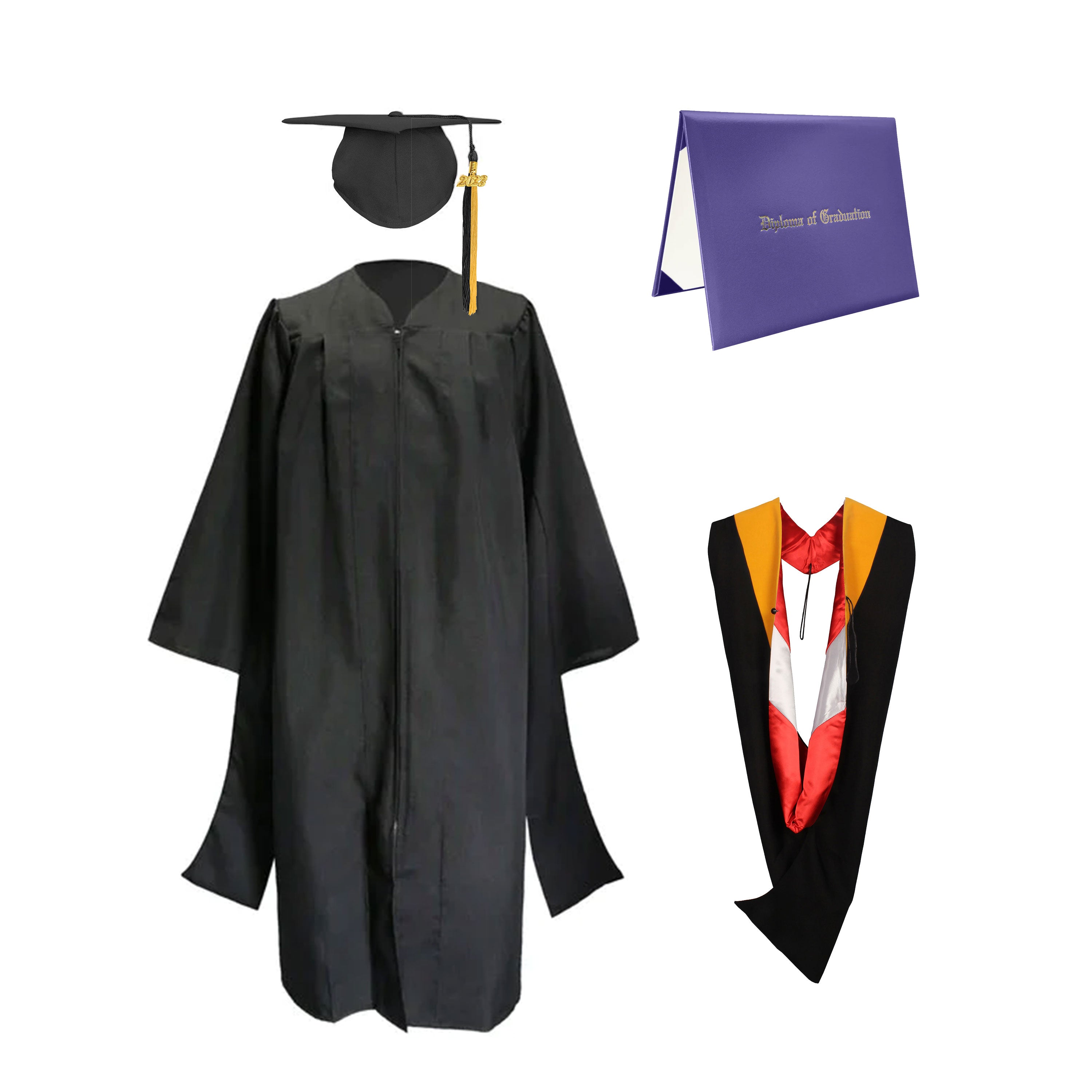 Classic Master Graduation Gown and Cap, Tassel, Hood & Diploma - CA Graduation Sky Blue-Sky Blue-Gold / Imprinted Classic Master Graduation Gown and Cap, Tassel, Hood & Diploma - CA Graduation Sky Blue-Sky Blue-Gold / Imprinted
