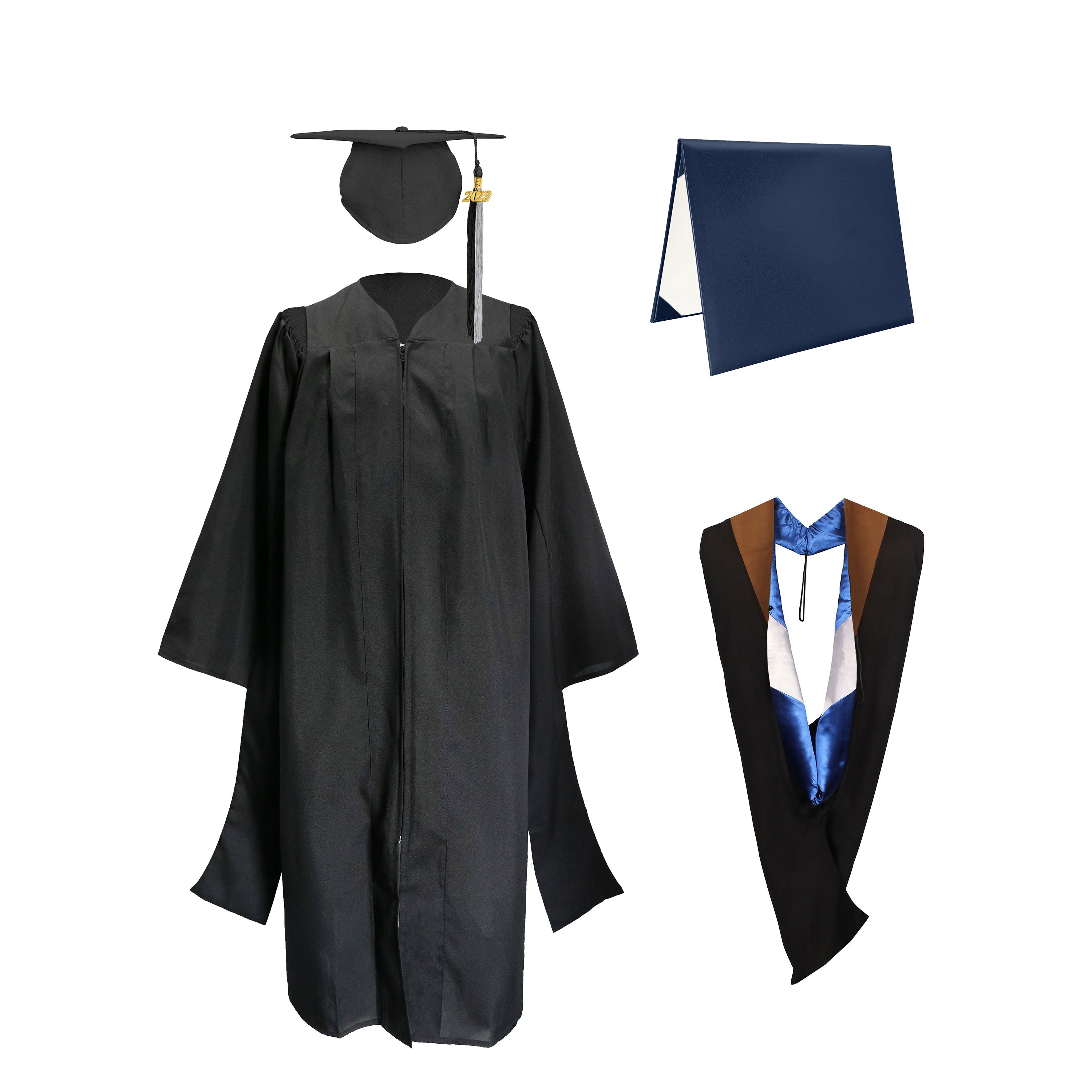 Deluxe Master Graduation Gown Cap with colourful Tassel & Hood in Various Color & Diploma Package-CA graduation