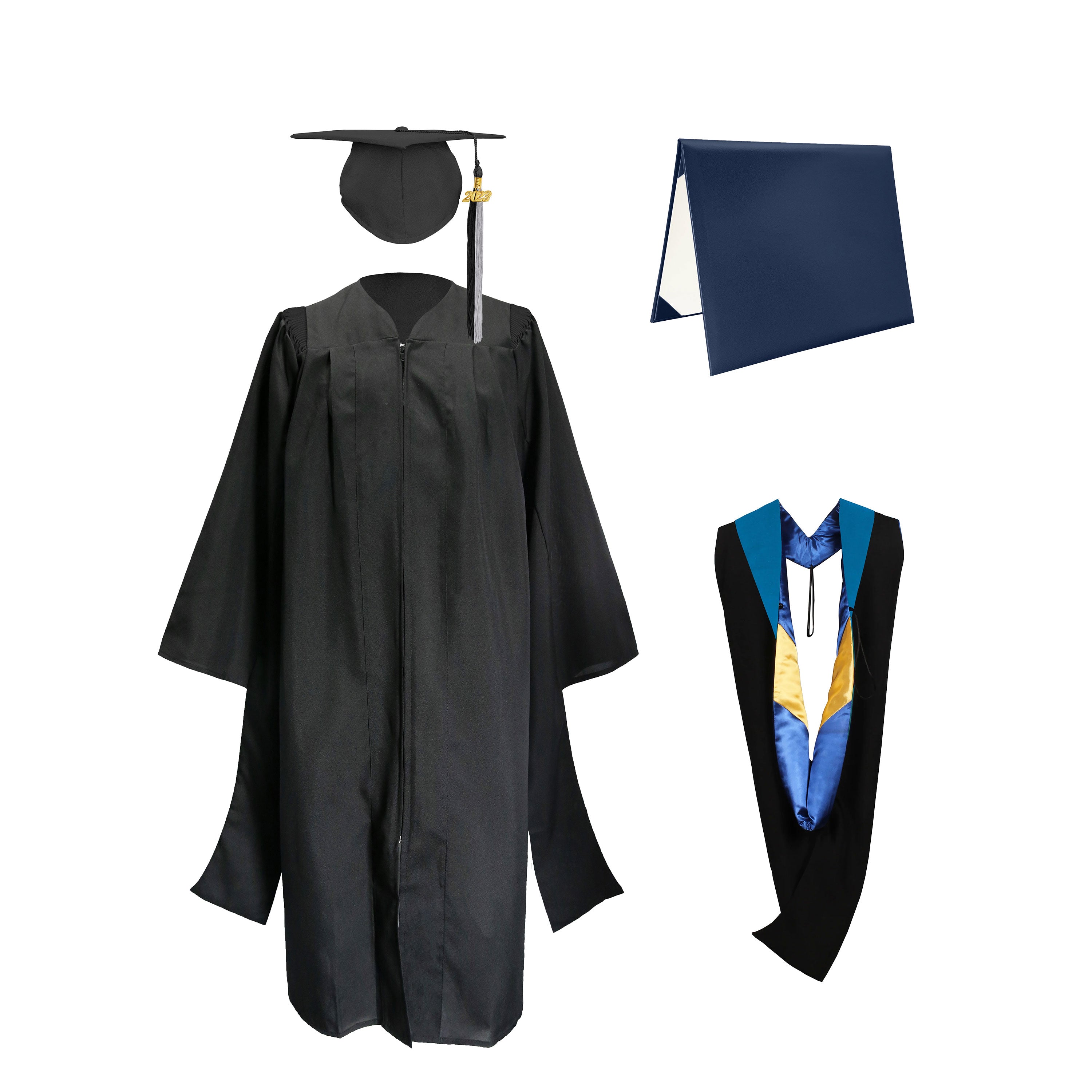 Deluxe Master Graduation Gown Cap with colourful Tassel & Hood in Various Color & Diploma Package-CA graduation