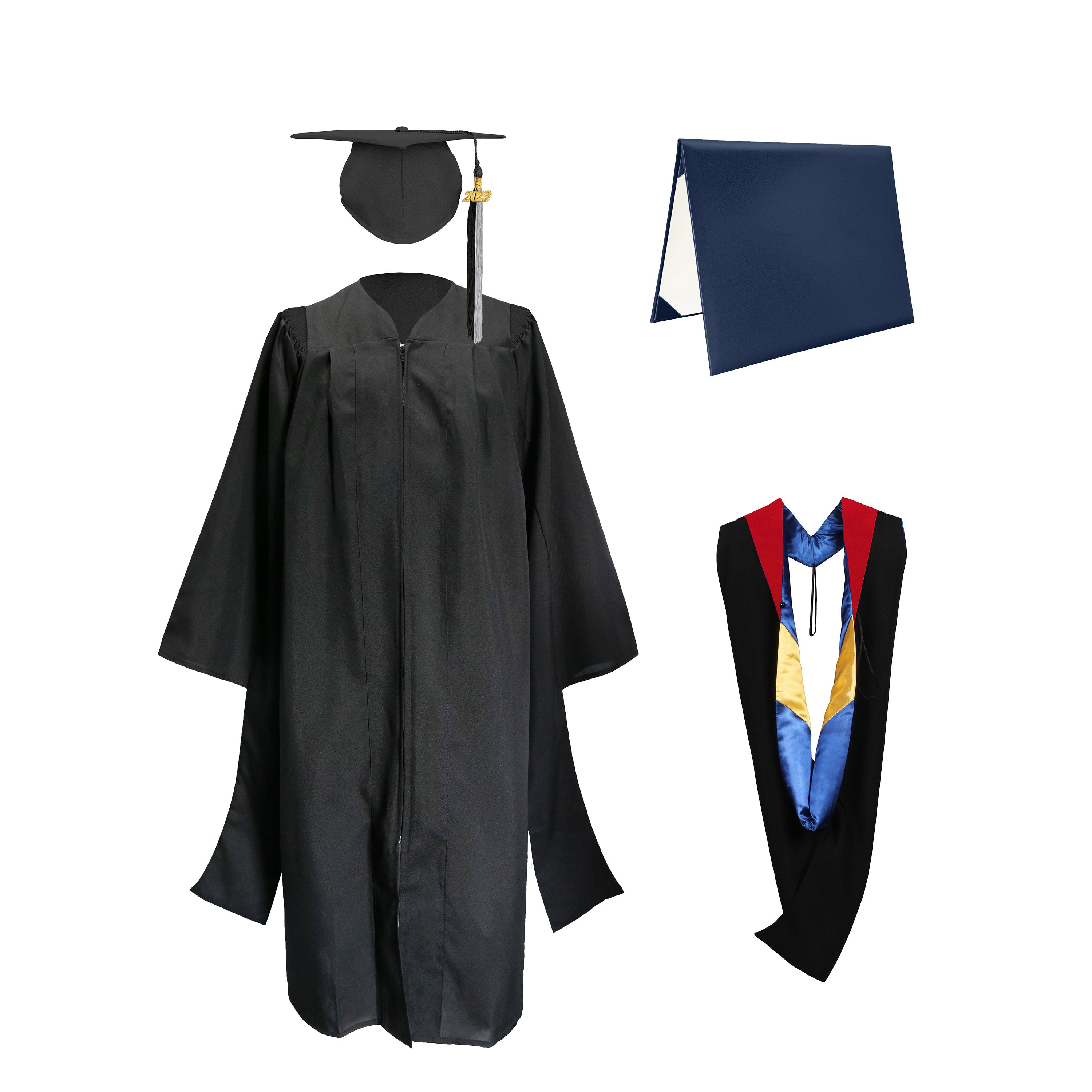 Deluxe Master Graduation Gown Cap with colourful Tassel & Hood in Various Color & Diploma Package-CA graduation