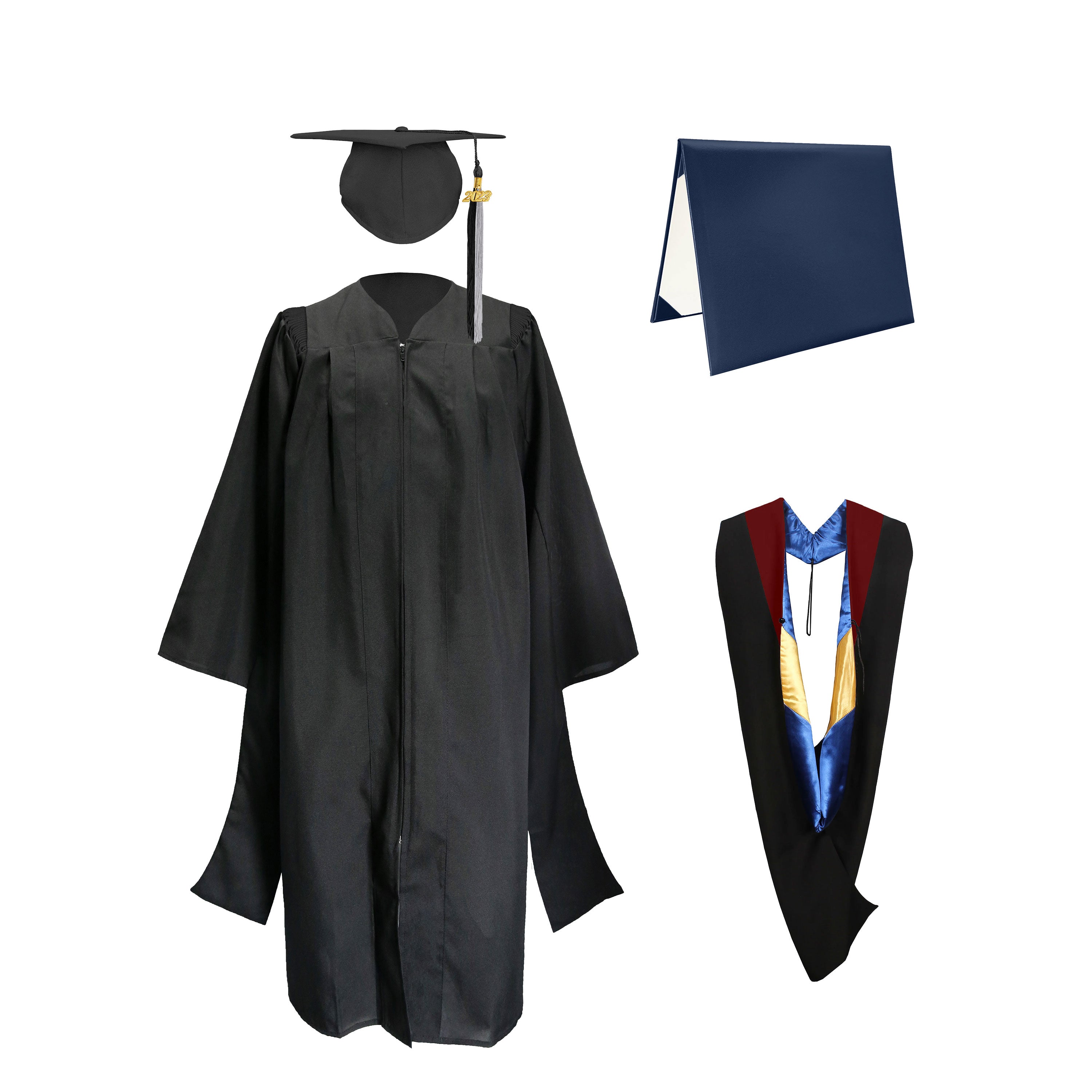 Deluxe Master Graduation Gown Cap with colourful Tassel & Hood in Various Color & Diploma Package-CA graduation