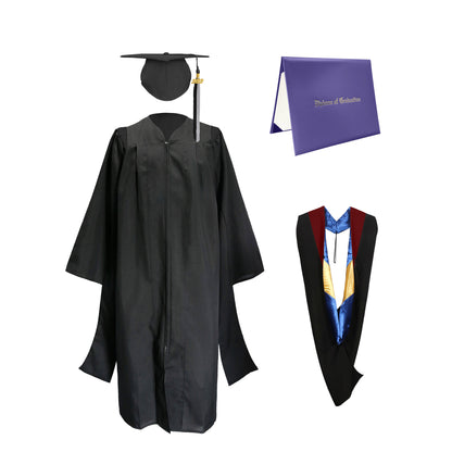 Deluxe Master Graduation Gown Cap with colourful Tassel & Hood in Various Color & Diploma Package-CA graduation