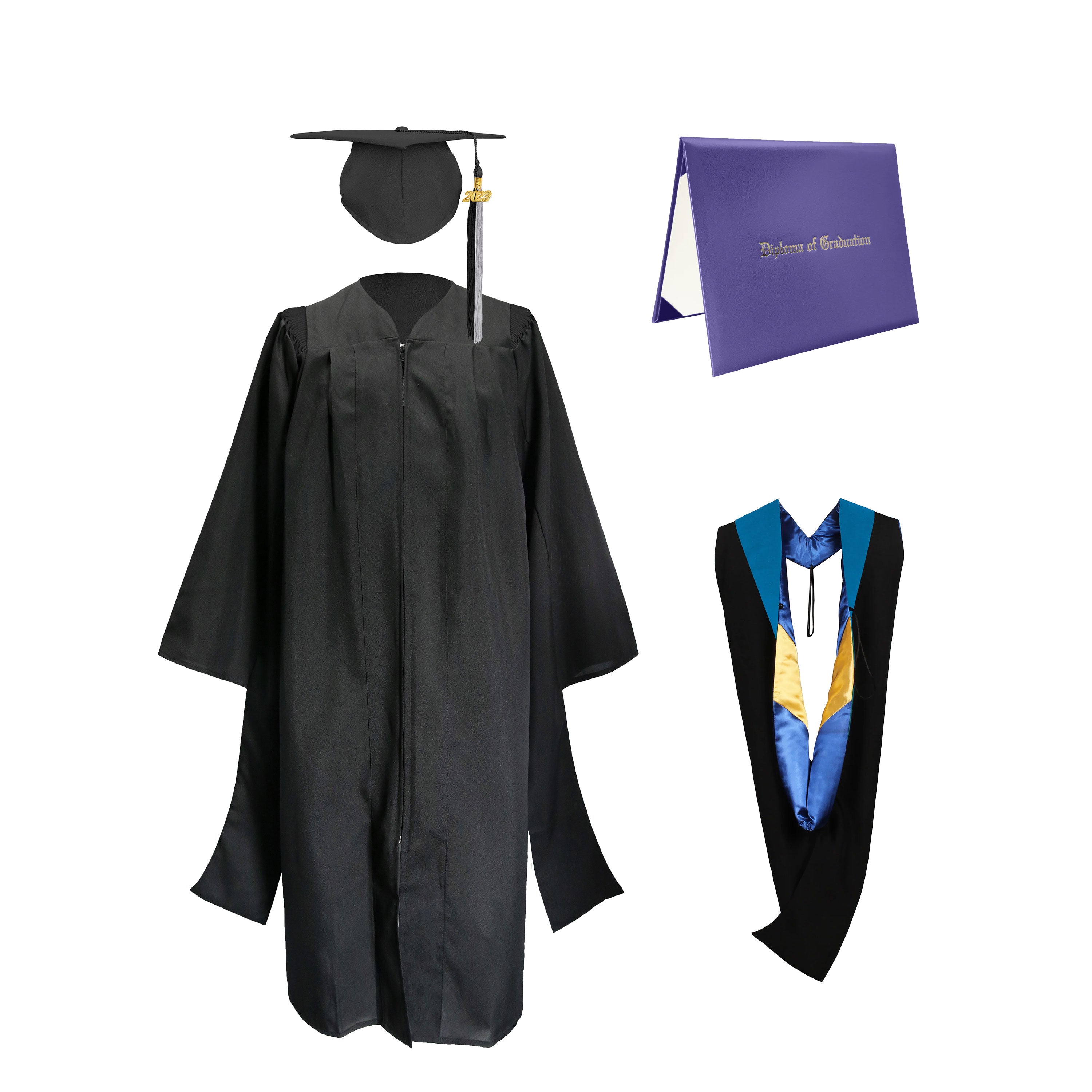 Deluxe Master Graduation Gown Cap with colourful Tassel & Hood in Various Color & Diploma Package-CA graduation