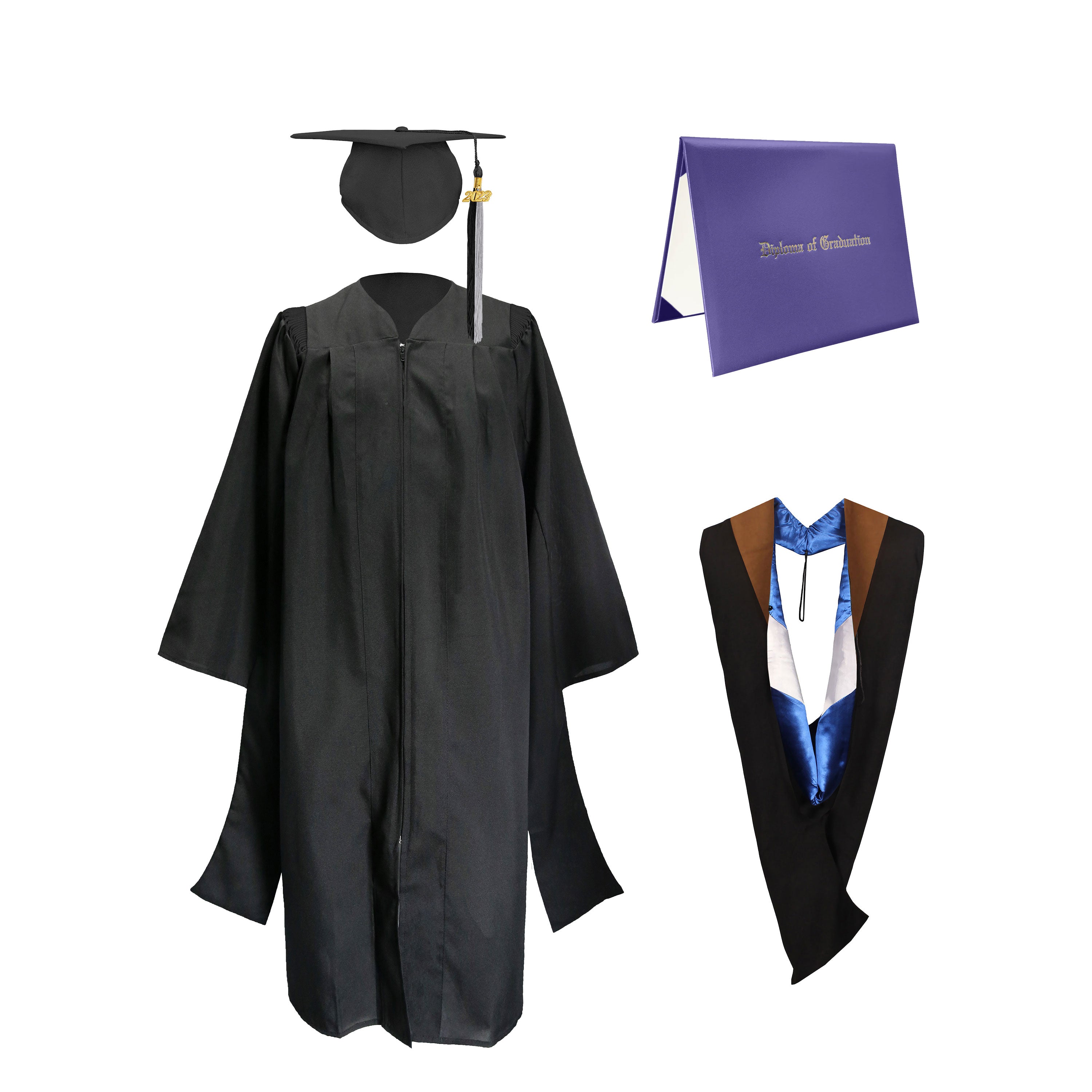 Deluxe Master Graduation Gown Cap with colourful Tassel & Hood in Various Color & Diploma Package-CA graduation
