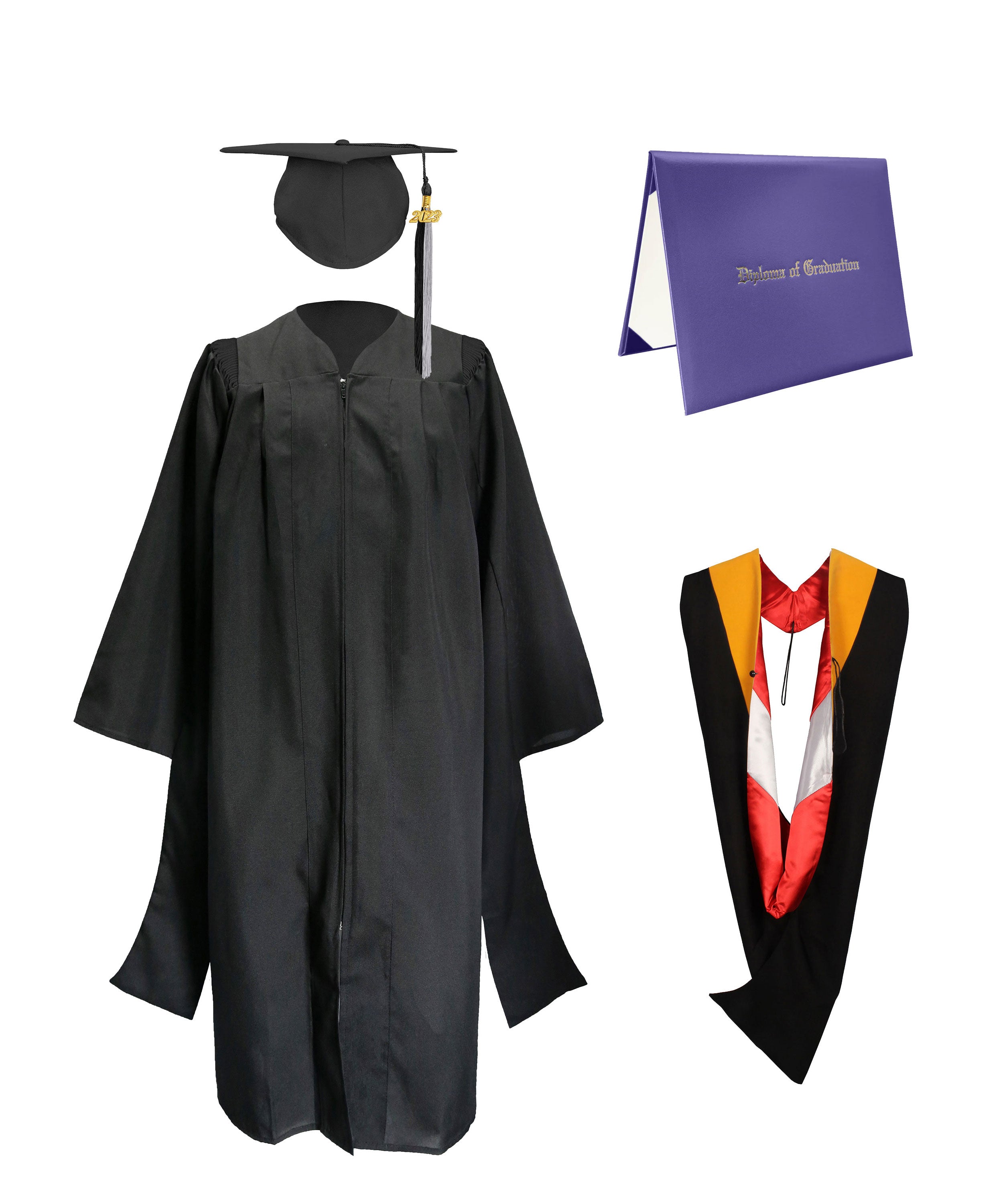 Deluxe Master Graduation Gown Cap with colourful Tassel & Hood in Various Color & Diploma Package-CA graduation