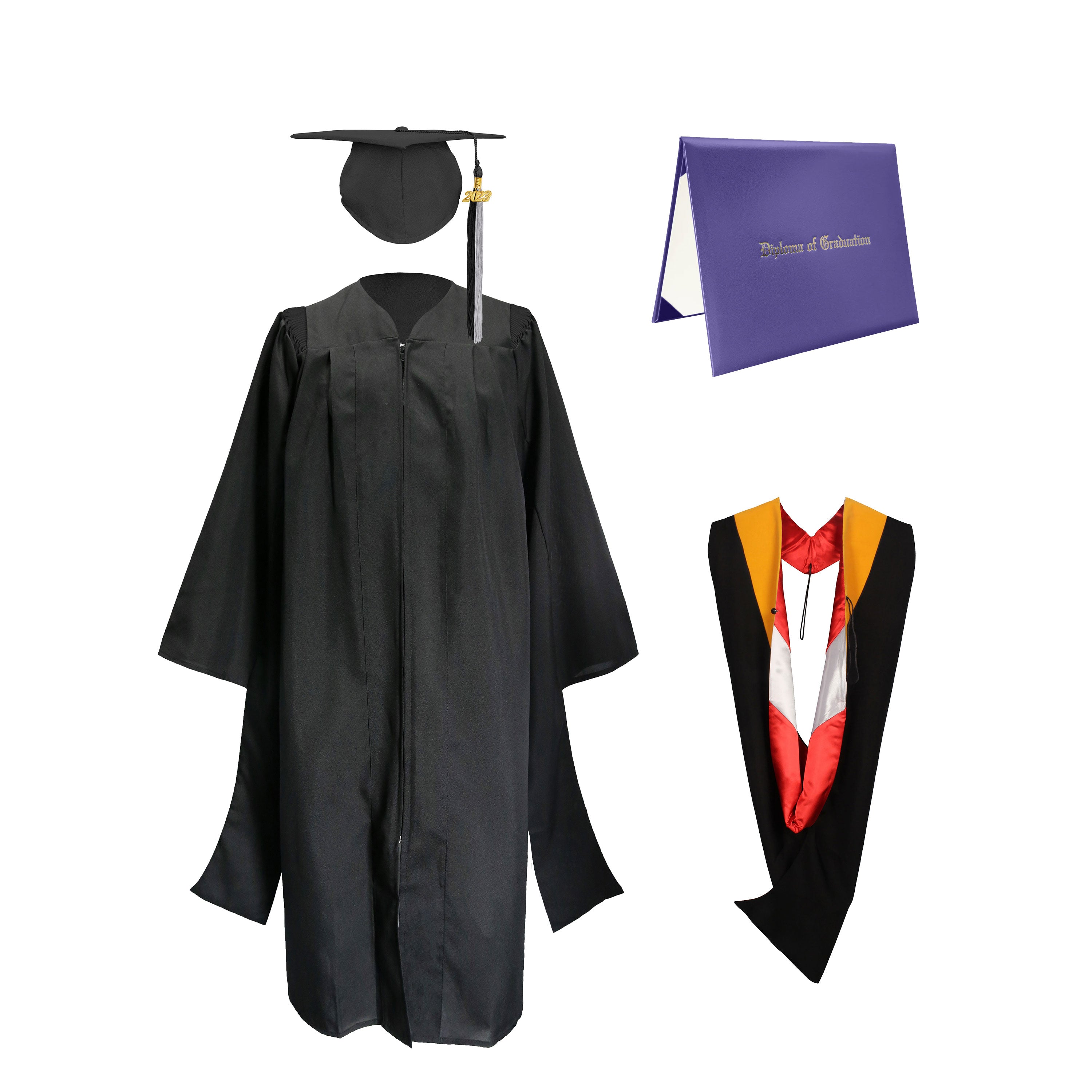 Deluxe Master Graduation Gown Cap with colourful Tassel & Hood in Various Color & Diploma Package-CA graduation