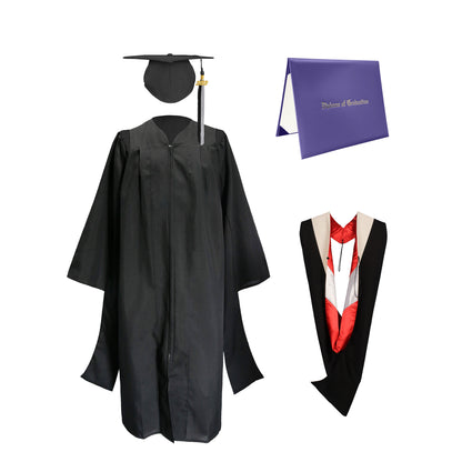Deluxe Master Graduation Gown Cap with colourful Tassel & Hood in Various Color & Diploma Package-CA graduation