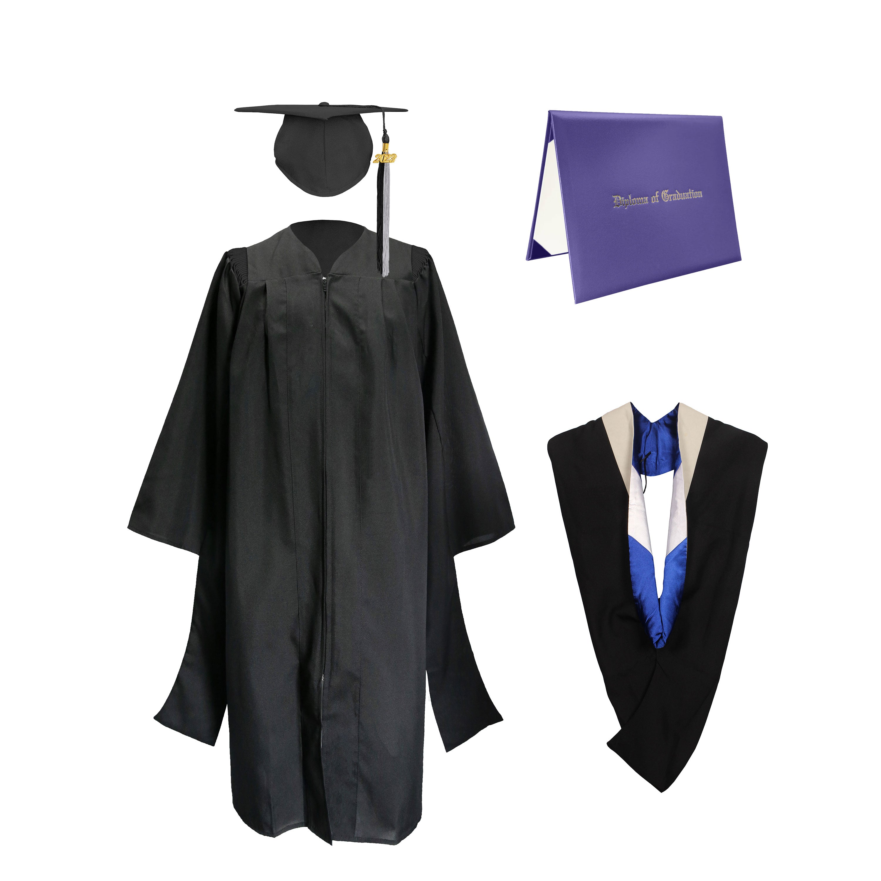 Deluxe Master Graduation Gown Cap with colourful Tassel & Hood in Various Color & Diploma Package-CA graduation