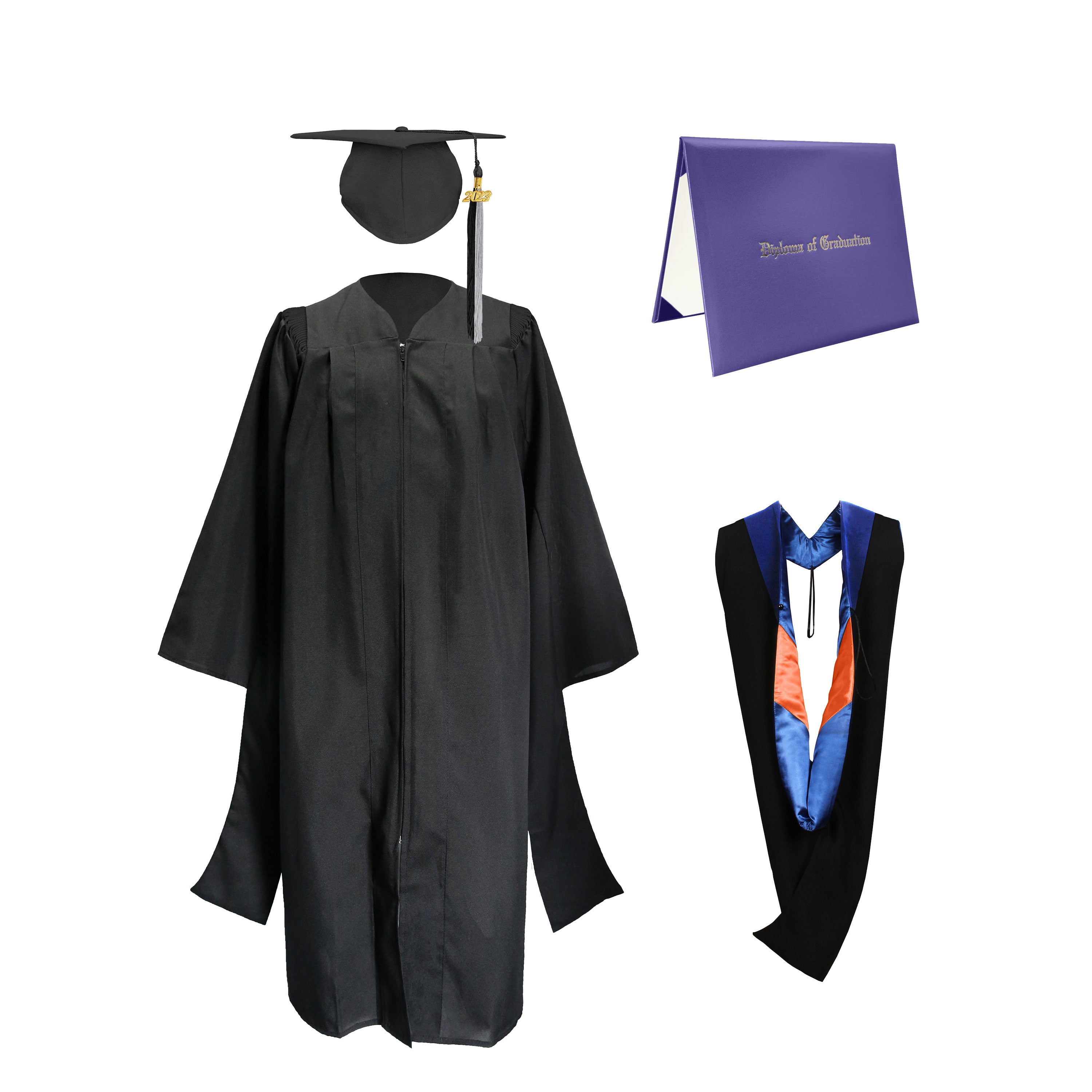 Deluxe Master Graduation Gown Cap with colourful Tassel & Hood in Various Color & Diploma Package-CA graduation