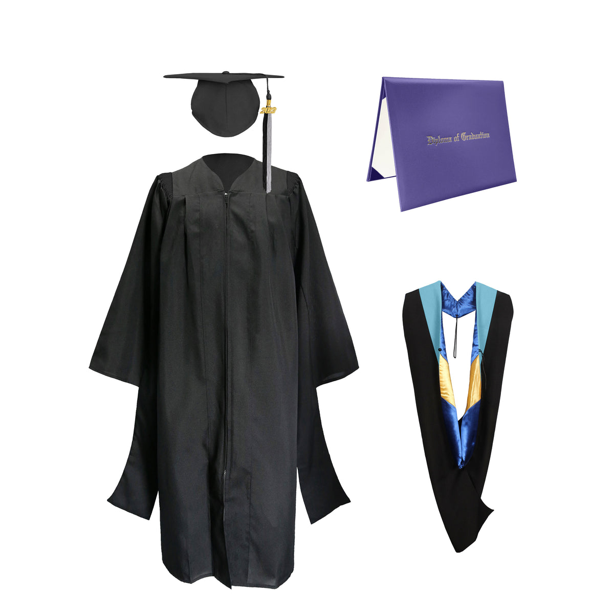 Deluxe Master Graduation Gown and Cap with Colourful Tassel, Hood ...