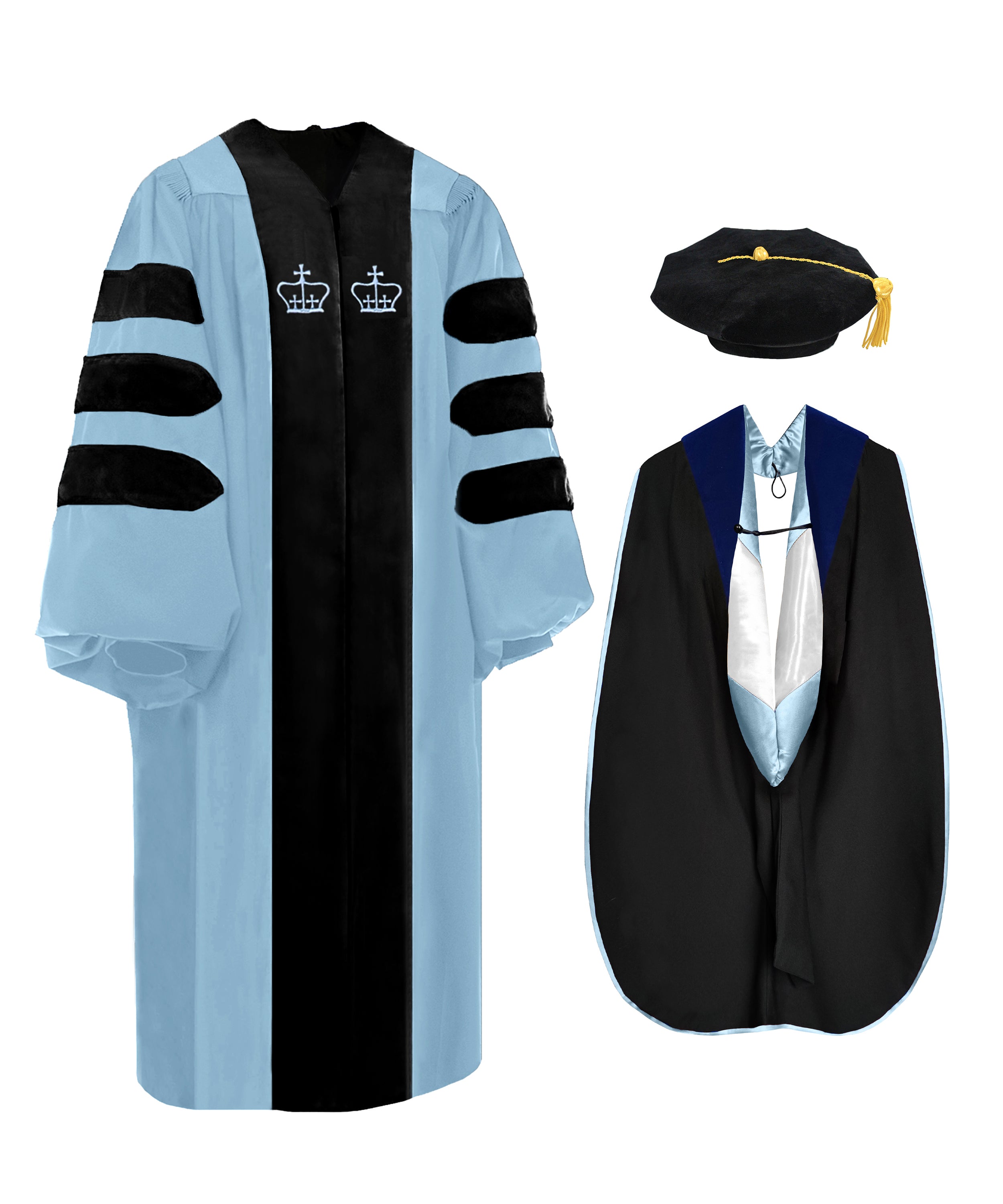 Custom Doctoral Regalia Set – Sky Blue Gown, Hood & Tam-CA graduation