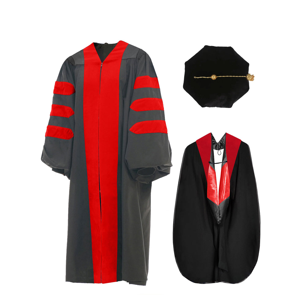 Deluxe Doctoral Graduation Gown Set with Doctoral Hood & Tam, No Piping ...
