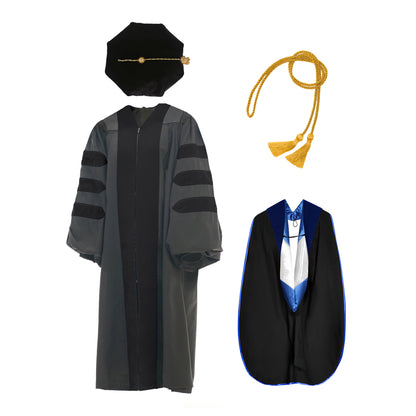 Deluxe Doctoral Graduation Gown NO piping /Doctoral Hood/ Doctoral Tam /Honor Cord Package-CA graduation