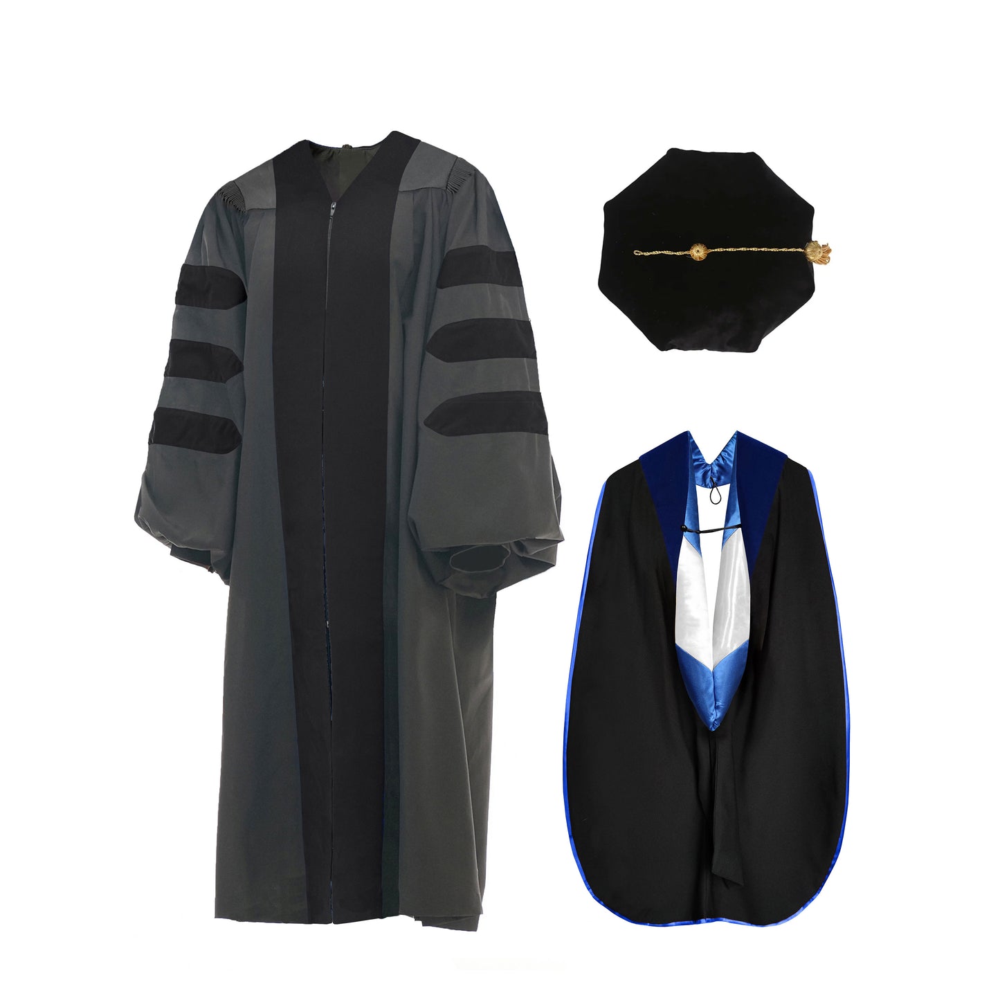 Deluxe Doctoral Graduation Gown NO piping /Doctoral Hood/ Doctoral Tam Package-CA graduation