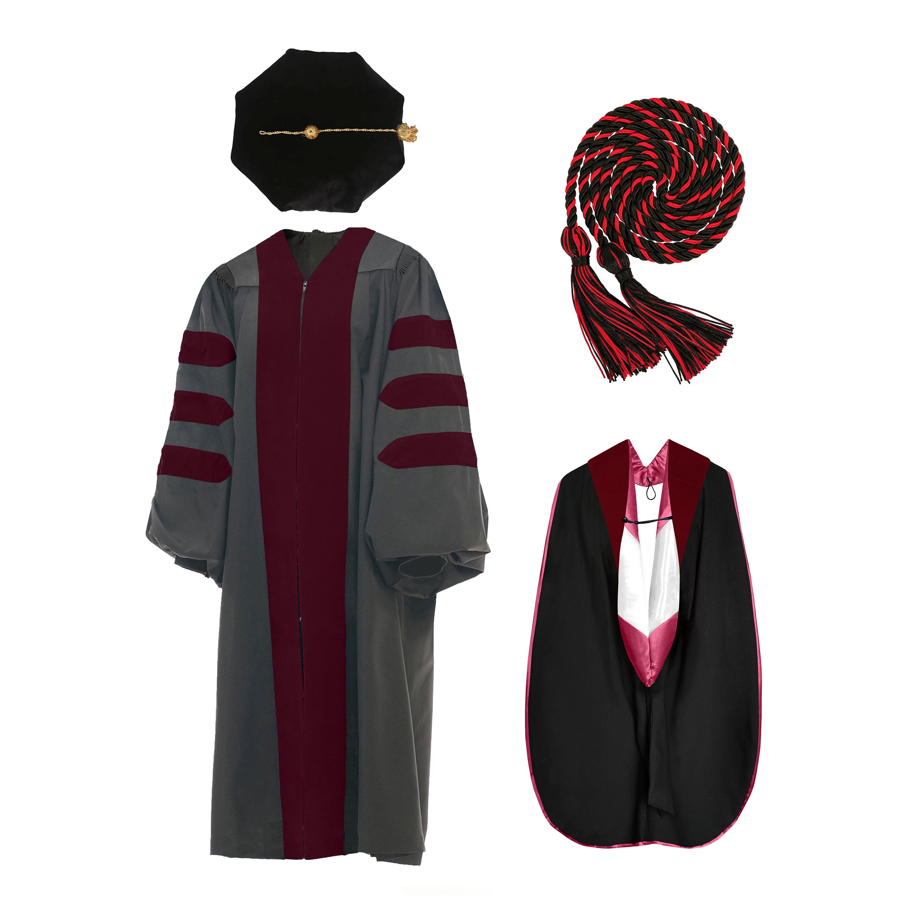 Deluxe Doctoral Graduation Gown NO piping /Doctoral Hood/ Doctoral Tam /Honor Cord Package-CA graduation