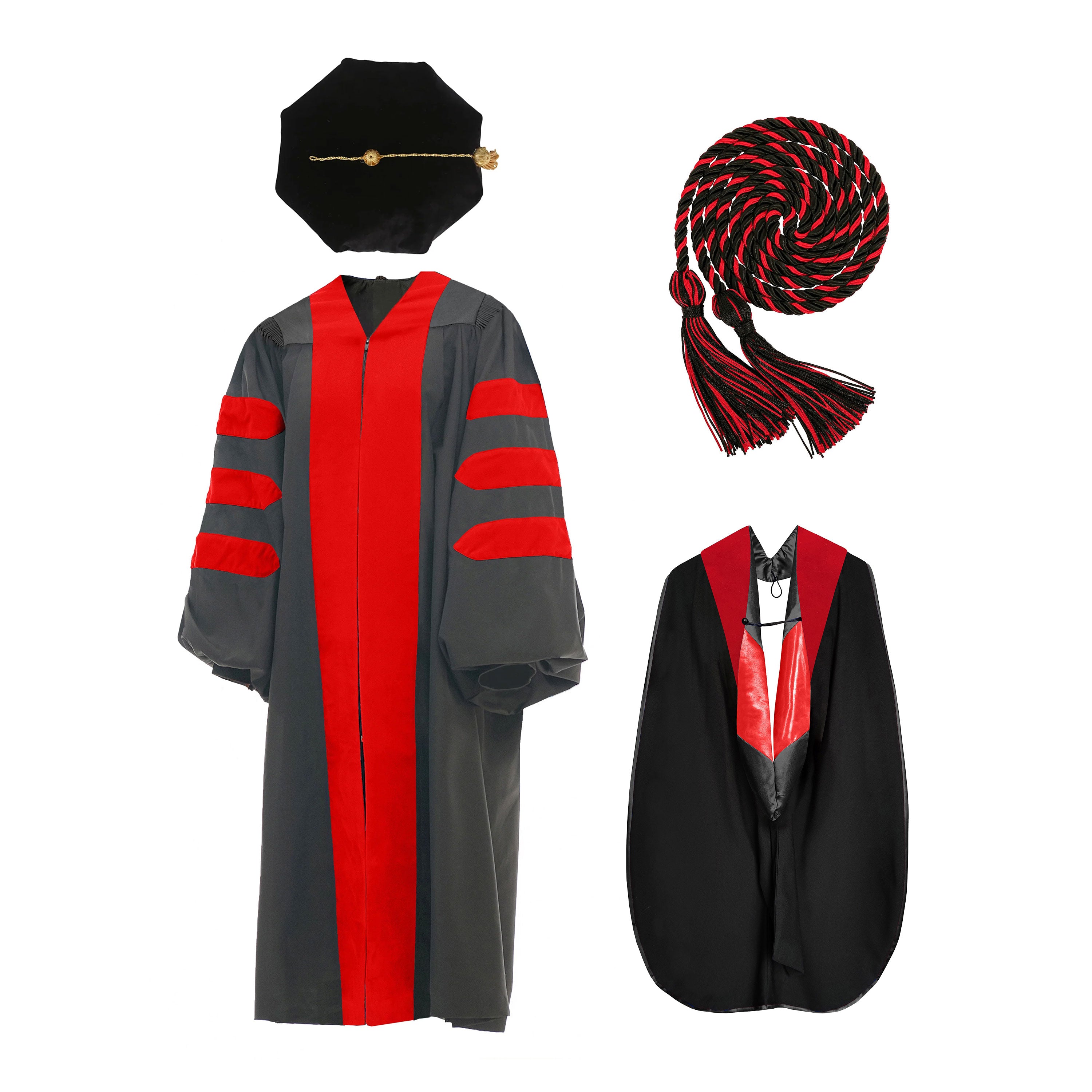 Deluxe Doctoral Graduation Gown NO piping /Doctoral Hood/ Doctoral Tam /Honor Cord Package-CA graduation