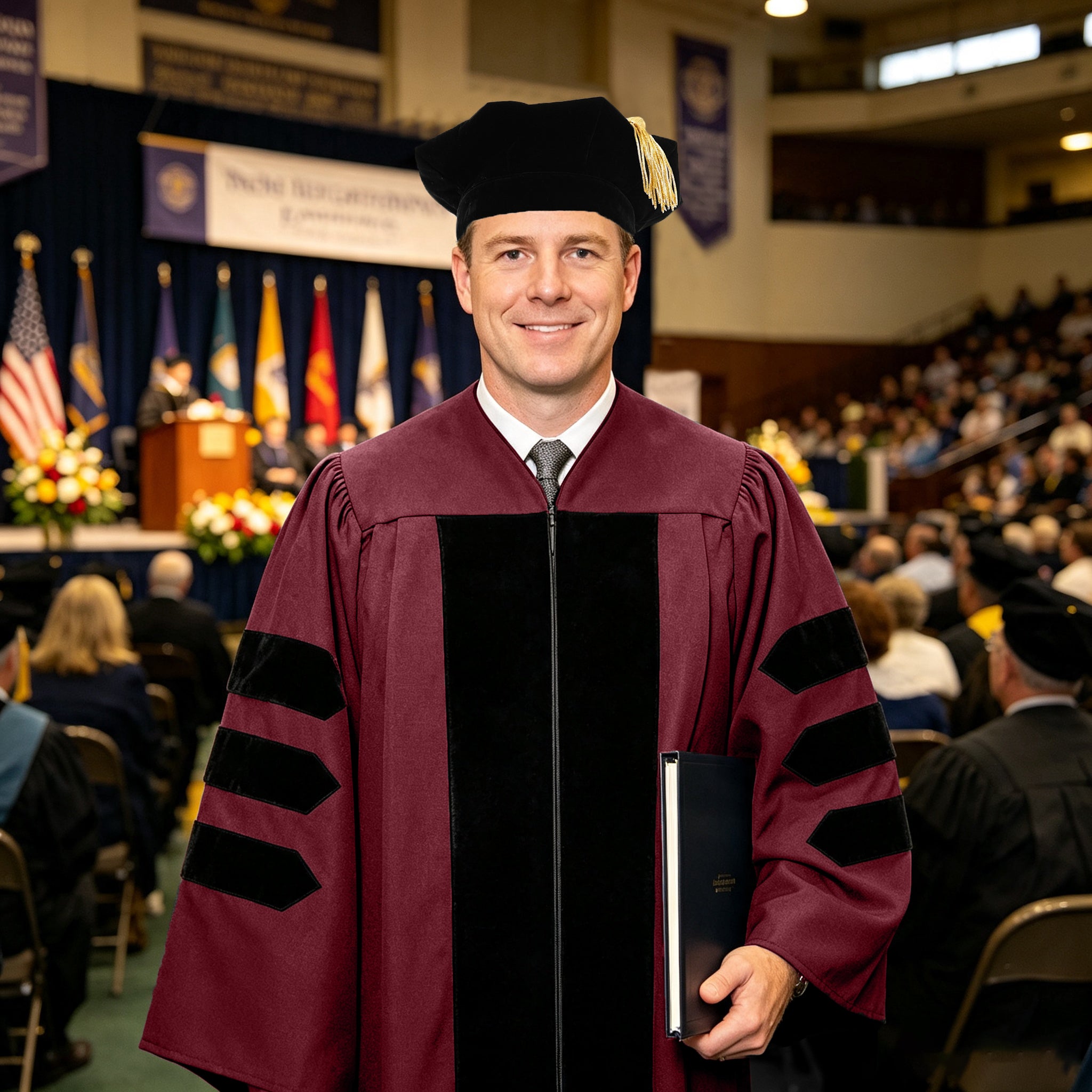 Doctoral Graduation Gown for Economics / PHD Gown with Black Velvet Front Panel-CA graduation