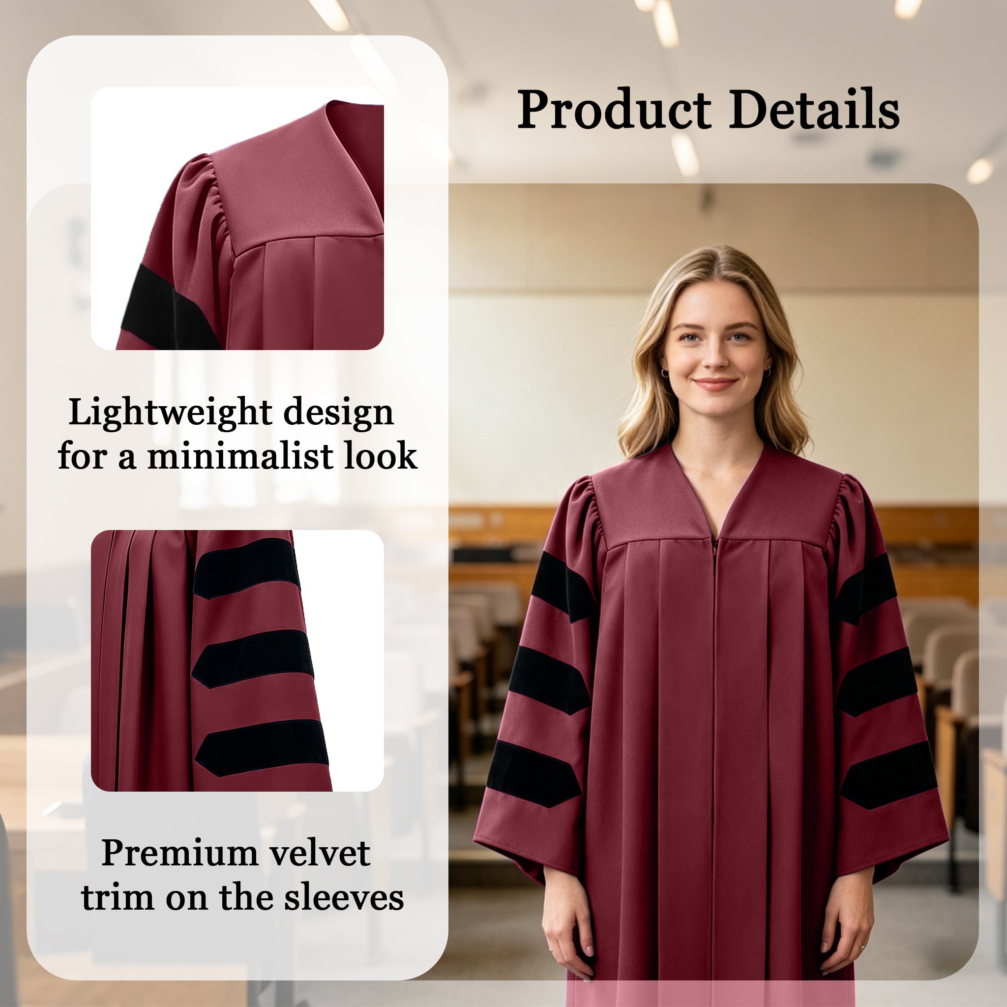 Economy Doctoral Graduation Gown with Black Velvet Sleeve Trim|Doctoral Regalia-CA graduation