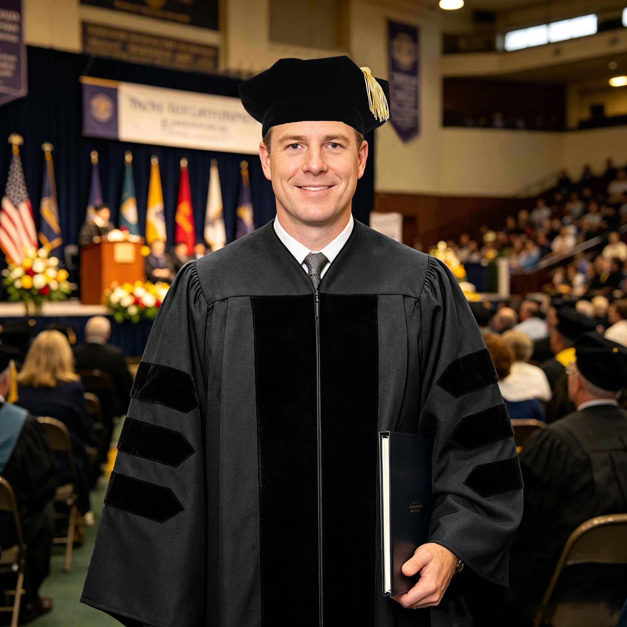 Doctoral Graduation Gown for Economics / PHD Gown with Black Velvet Front Panel-CA graduation