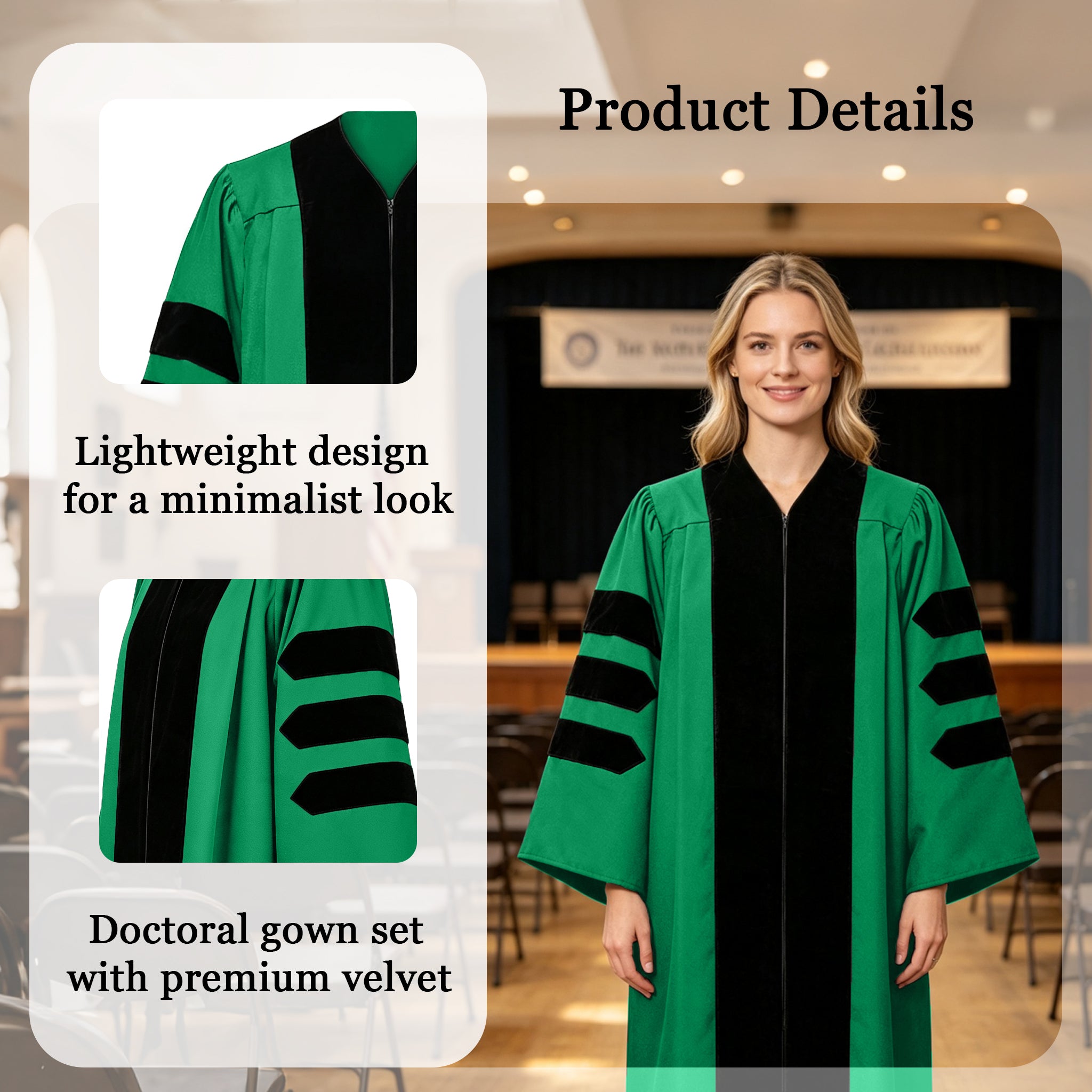 Economy Doctoral Graduation Gown / PHD Gown with Black Velvet Trim-CA graduation