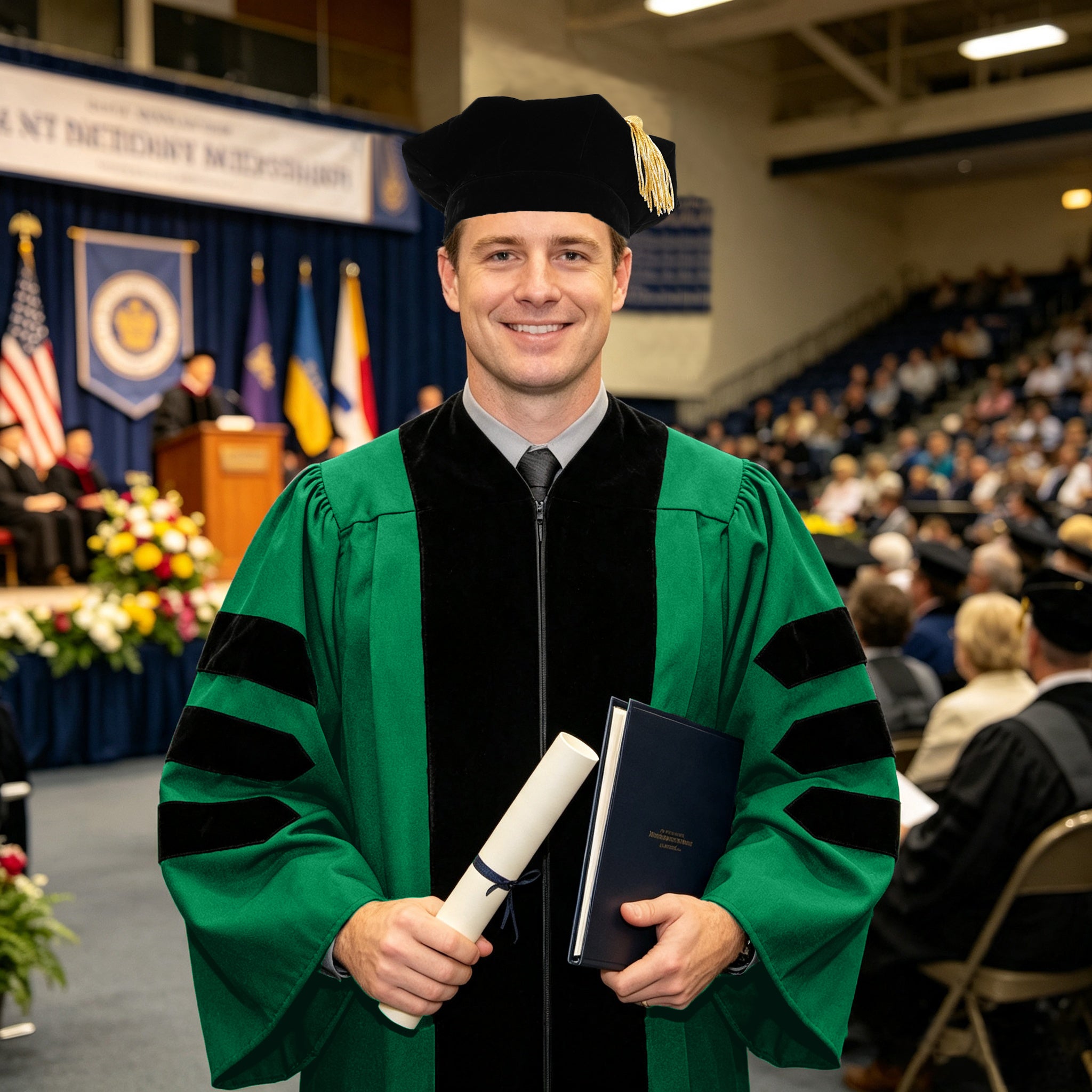 Economy Doctoral Graduation Gown / PHD Gown with Black Velvet Trim-CA graduation