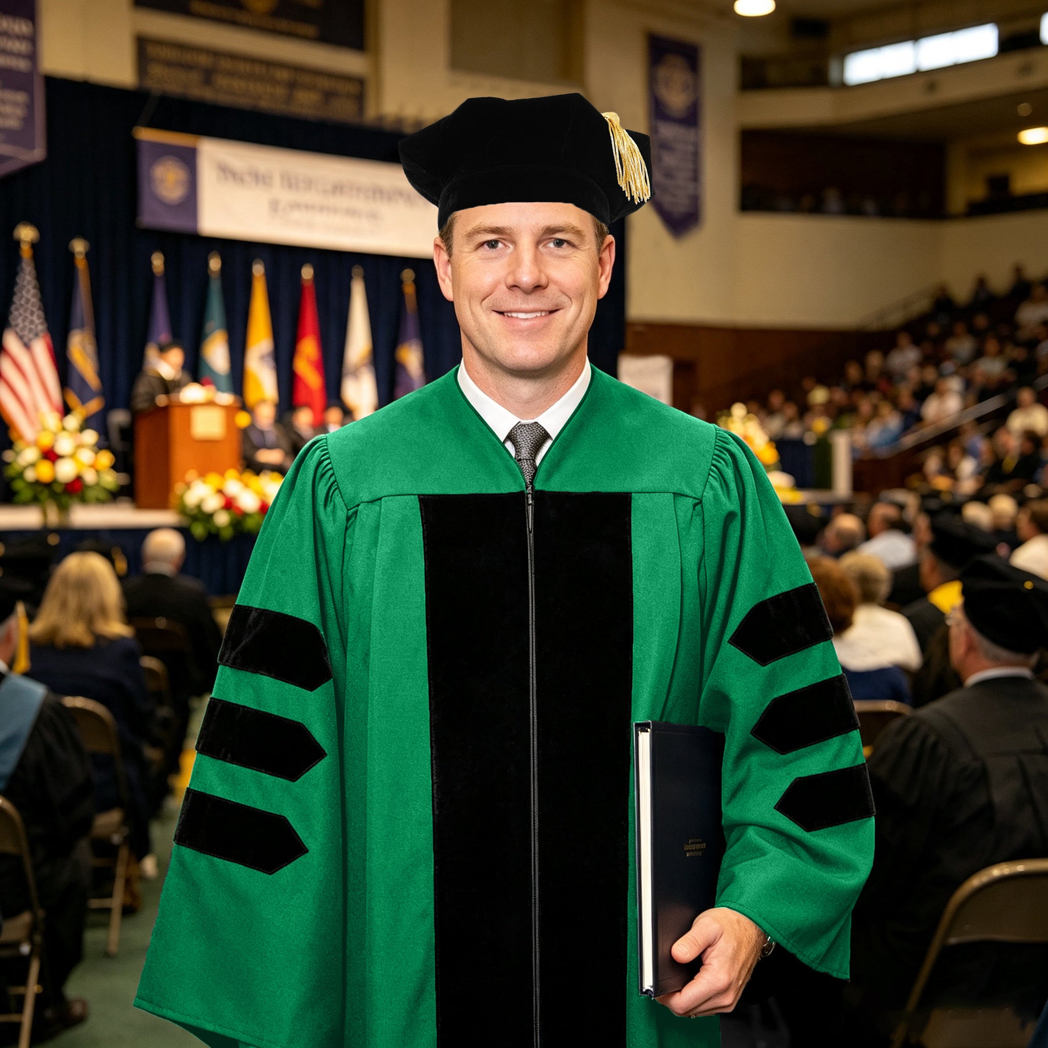 Doctoral Graduation Gown for Economics / PHD Gown with Black Velvet Front Panel-CA graduation
