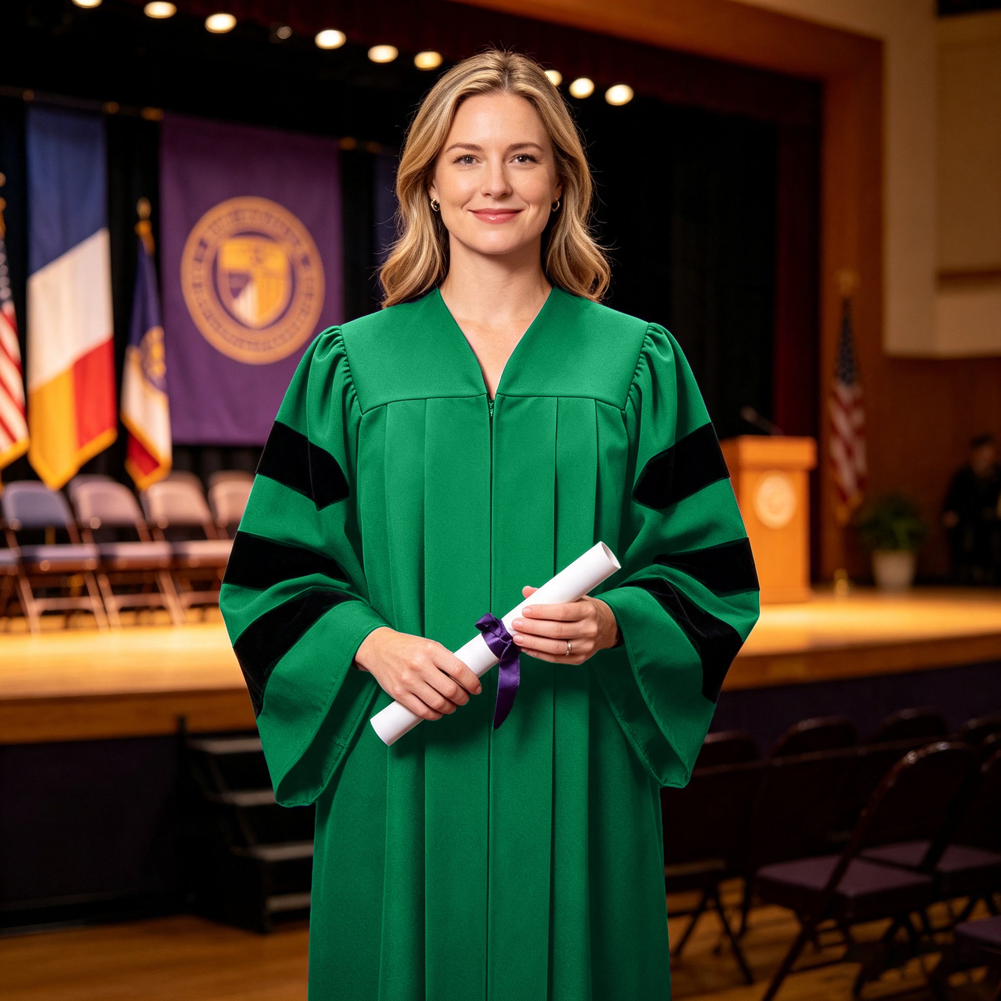 Economy Doctoral Graduation Gown with Black Velvet Sleeve Trim|Doctoral Regalia-CA graduation