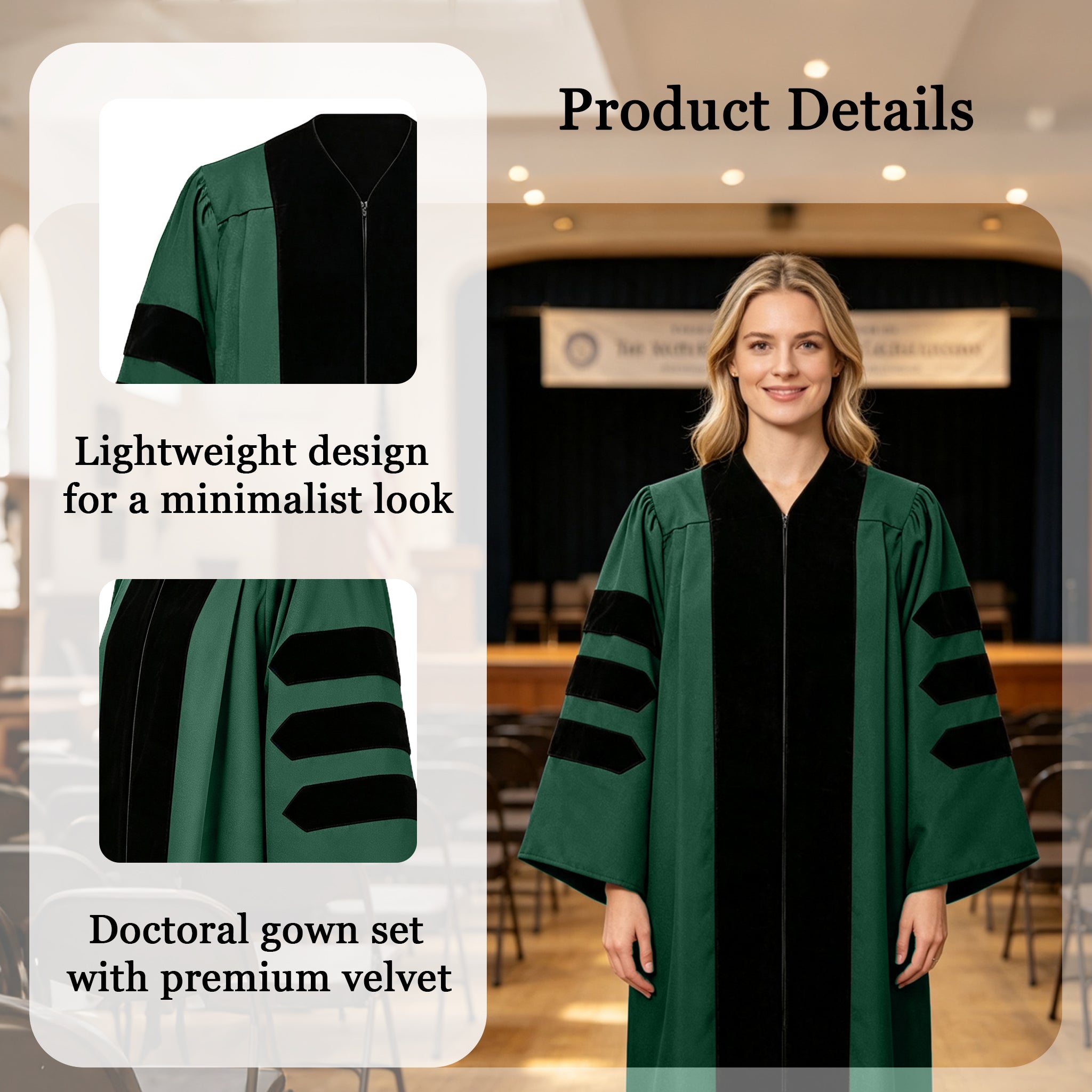Economy Doctoral Graduation Gown / PHD Gown with Black Velvet Trim-CA graduation