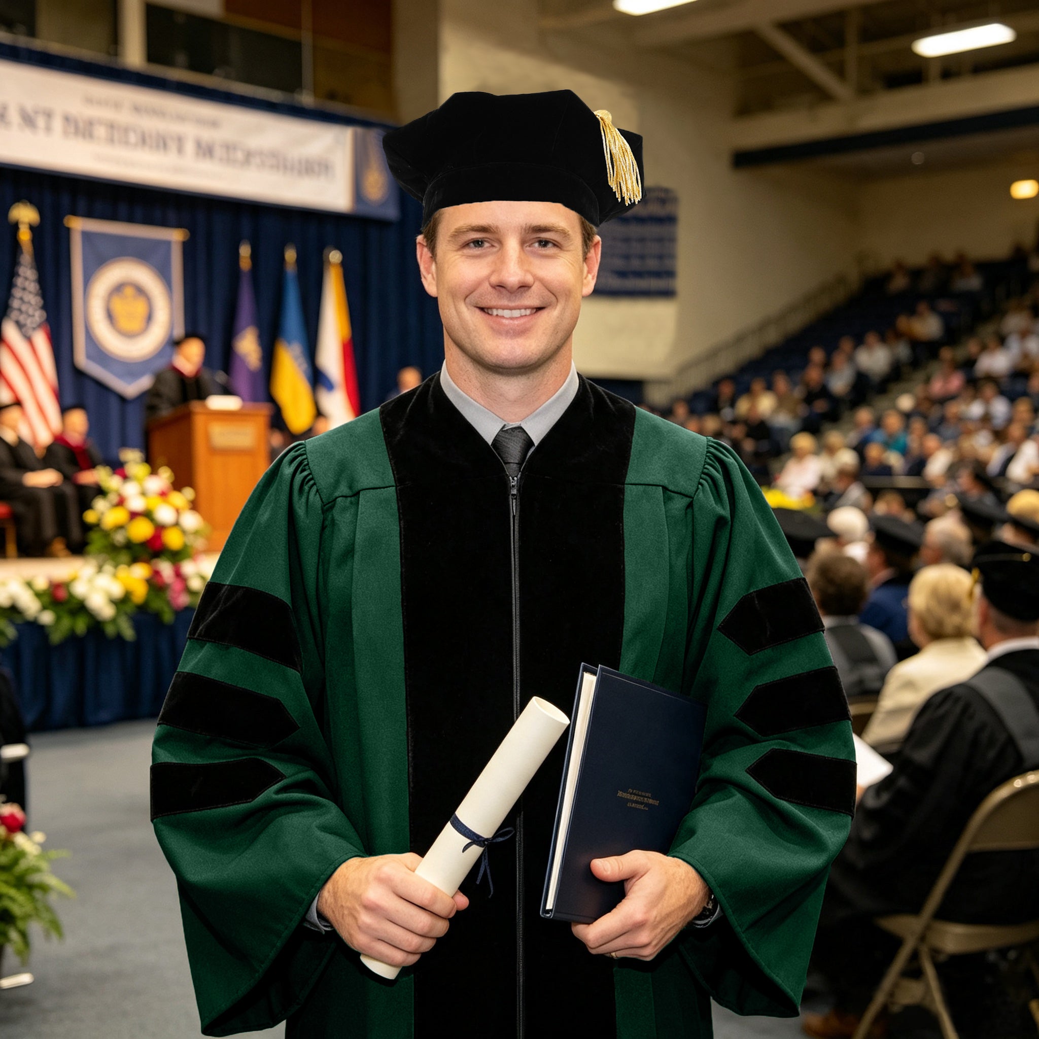 Economy Doctoral Graduation Gown / PHD Gown with Black Velvet Trim-CA graduation
