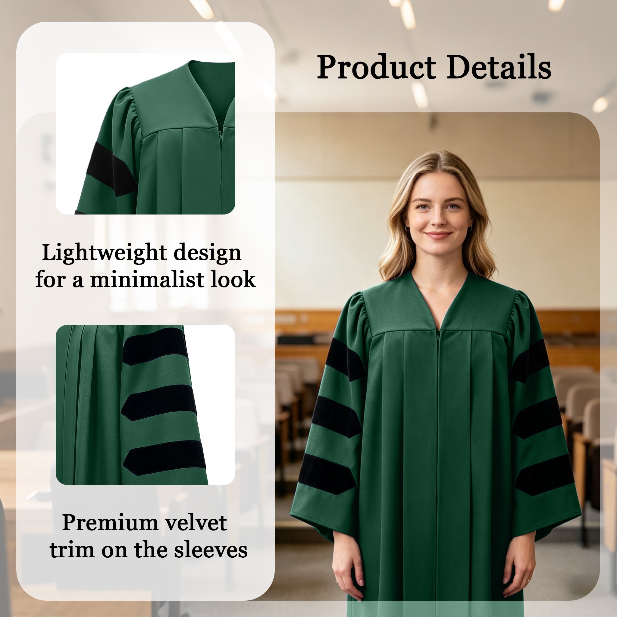 Economy Doctoral Graduation Gown with Black Velvet Sleeve Trim|Doctoral Regalia-CA graduation
