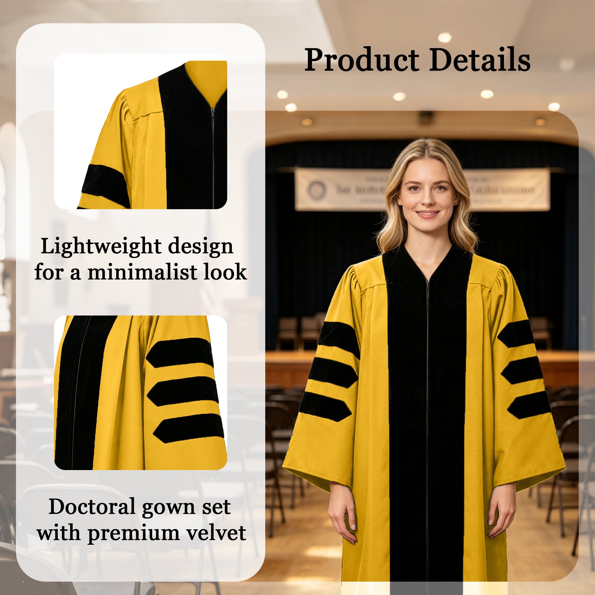 Economy Doctoral Graduation Gown / PHD Gown with Black Velvet Trim-CA graduation