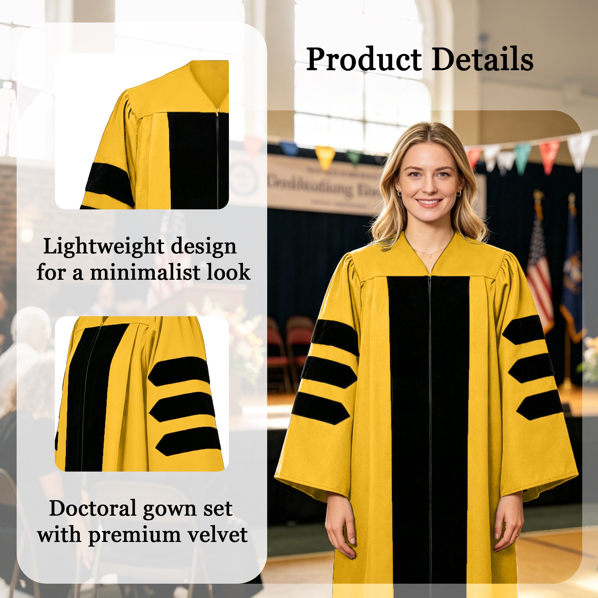 Doctoral Graduation Gown for Economics / PHD Gown with Black Velvet Front Panel-CA graduation