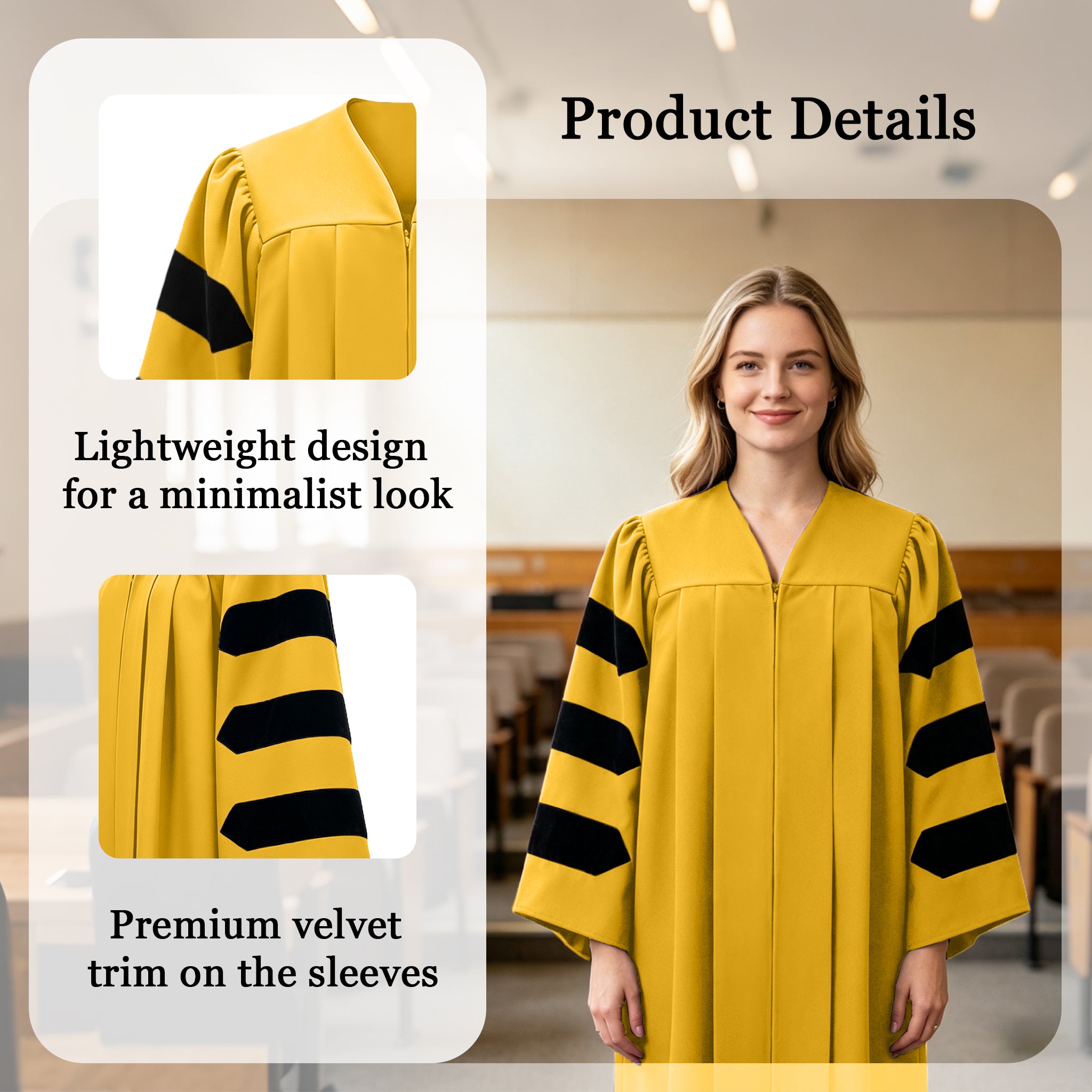 Economy Doctoral Graduation Gown with Black Velvet Sleeve Trim|Doctoral Regalia-CA graduation