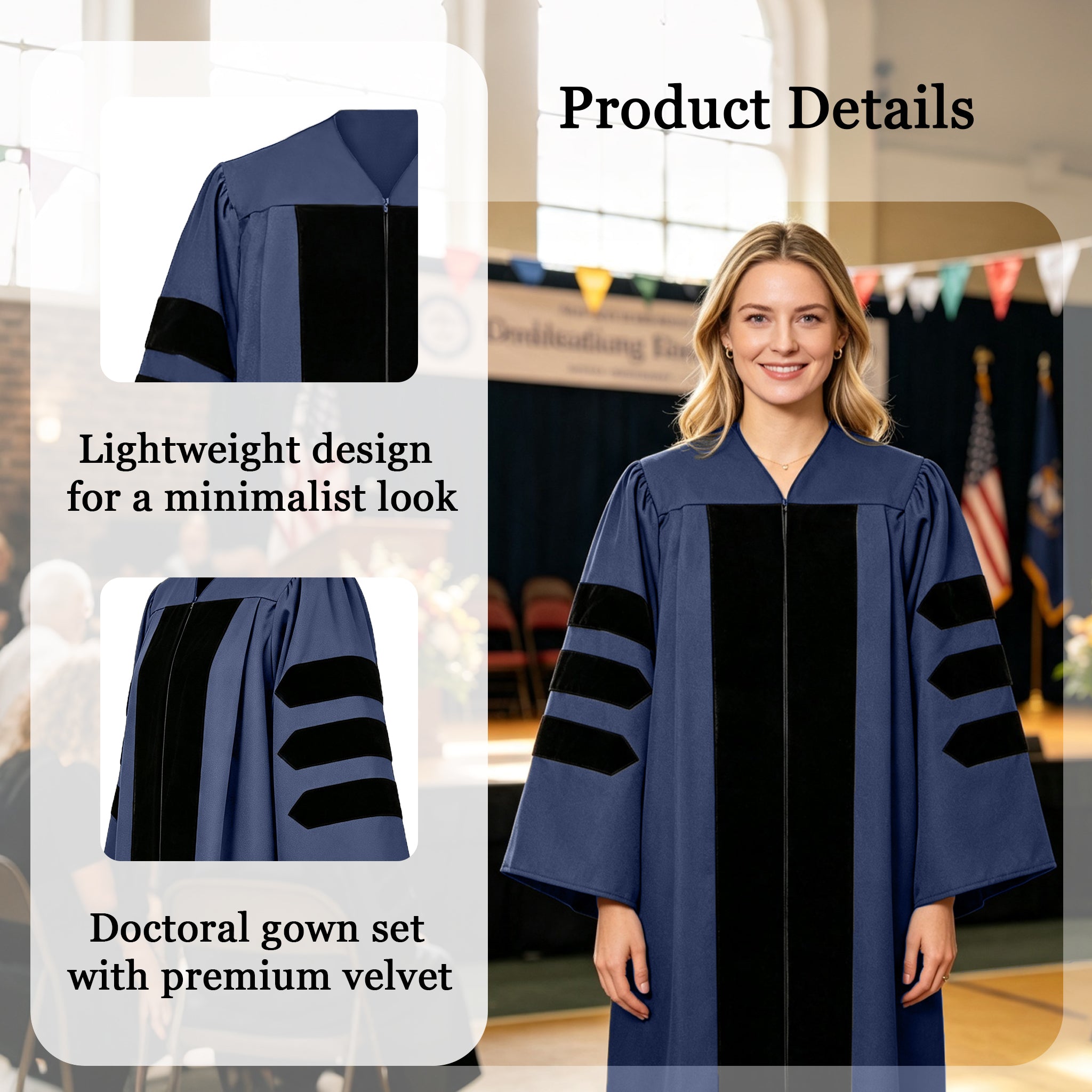 Doctoral Graduation Gown for Economics / PHD Gown with Black Velvet Front Panel-CA graduation