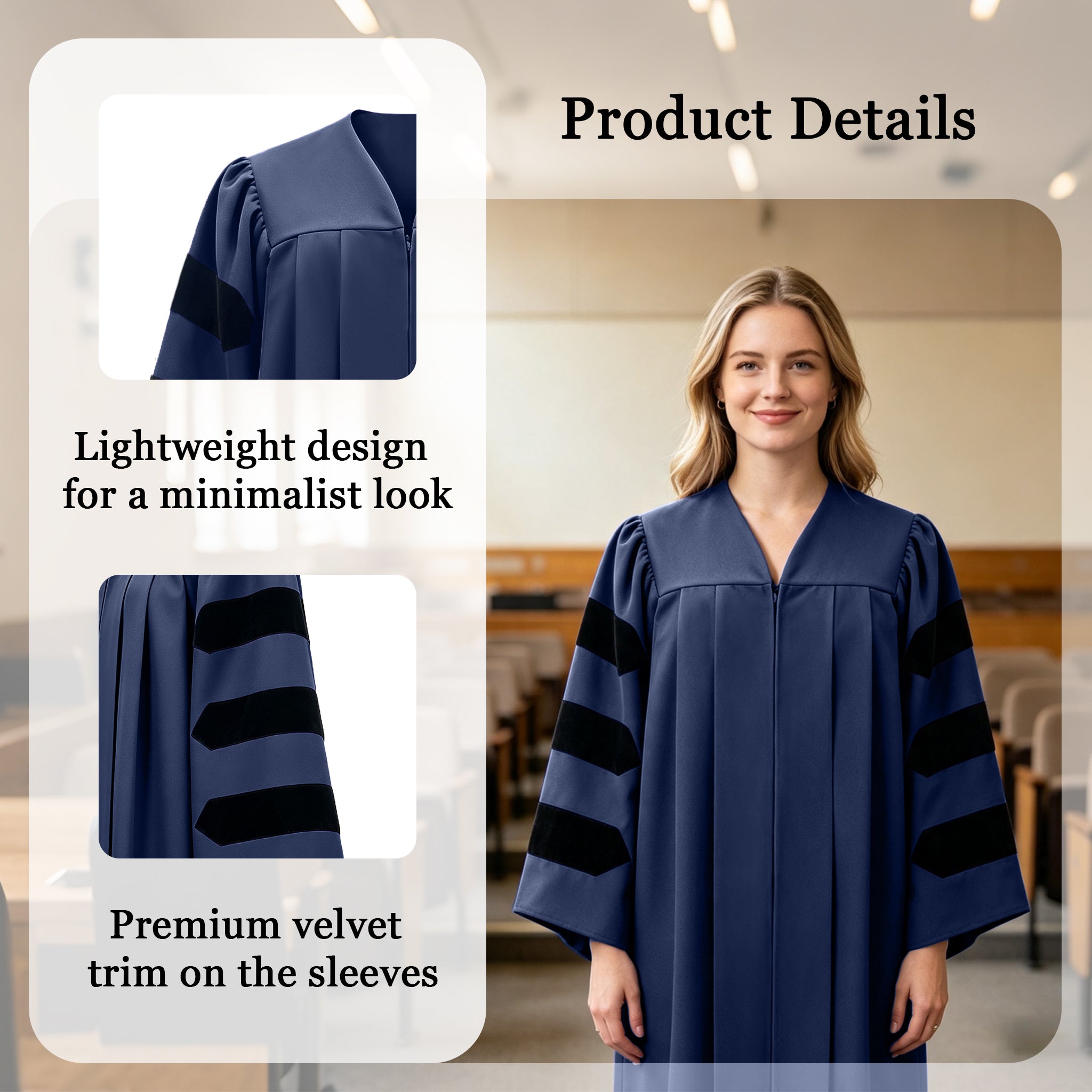 Economy Doctoral Graduation Gown with Black Velvet Sleeve Trim|Doctoral Regalia-CA graduation
