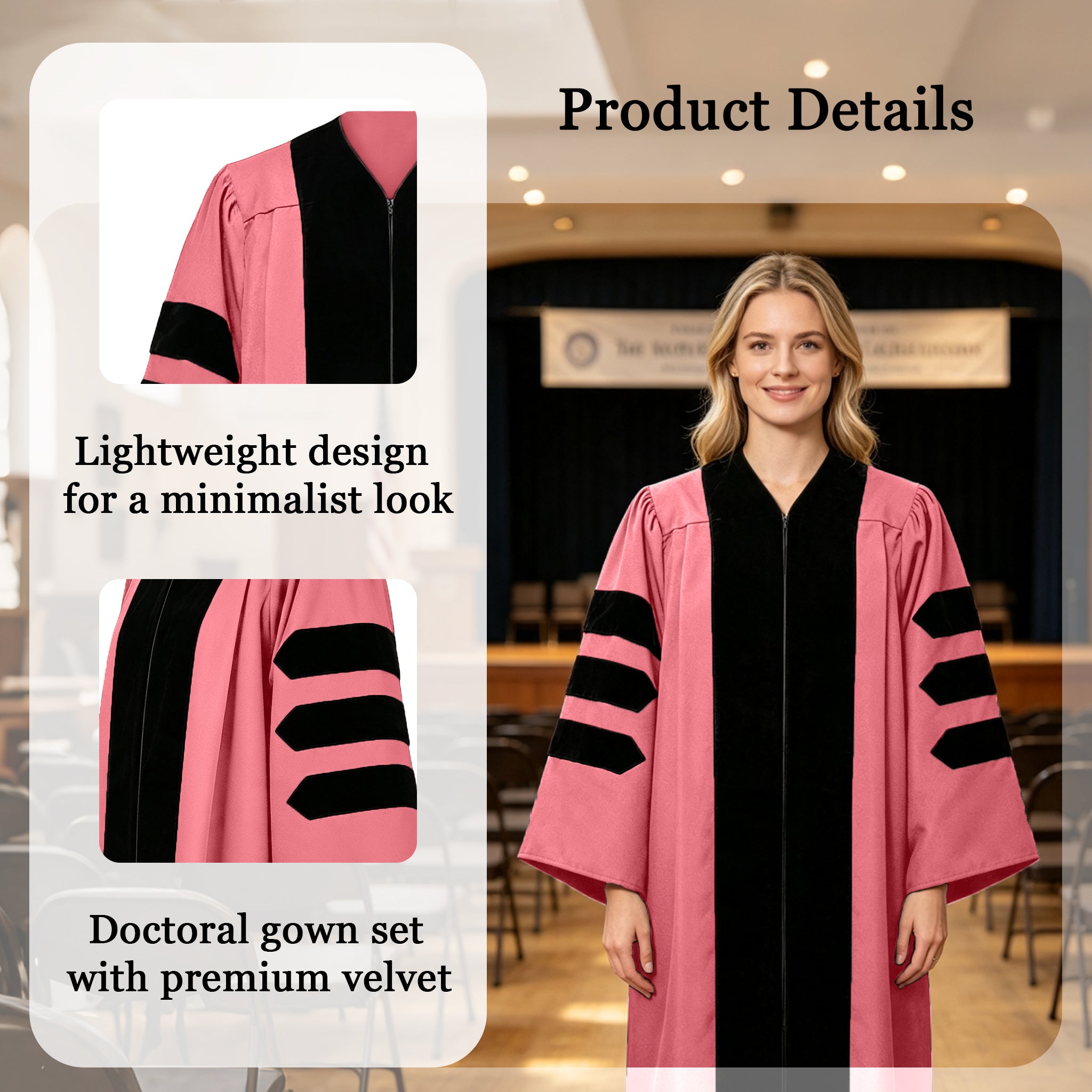 Economy Doctoral Graduation Gown / PHD Gown with Black Velvet Trim-CA graduation