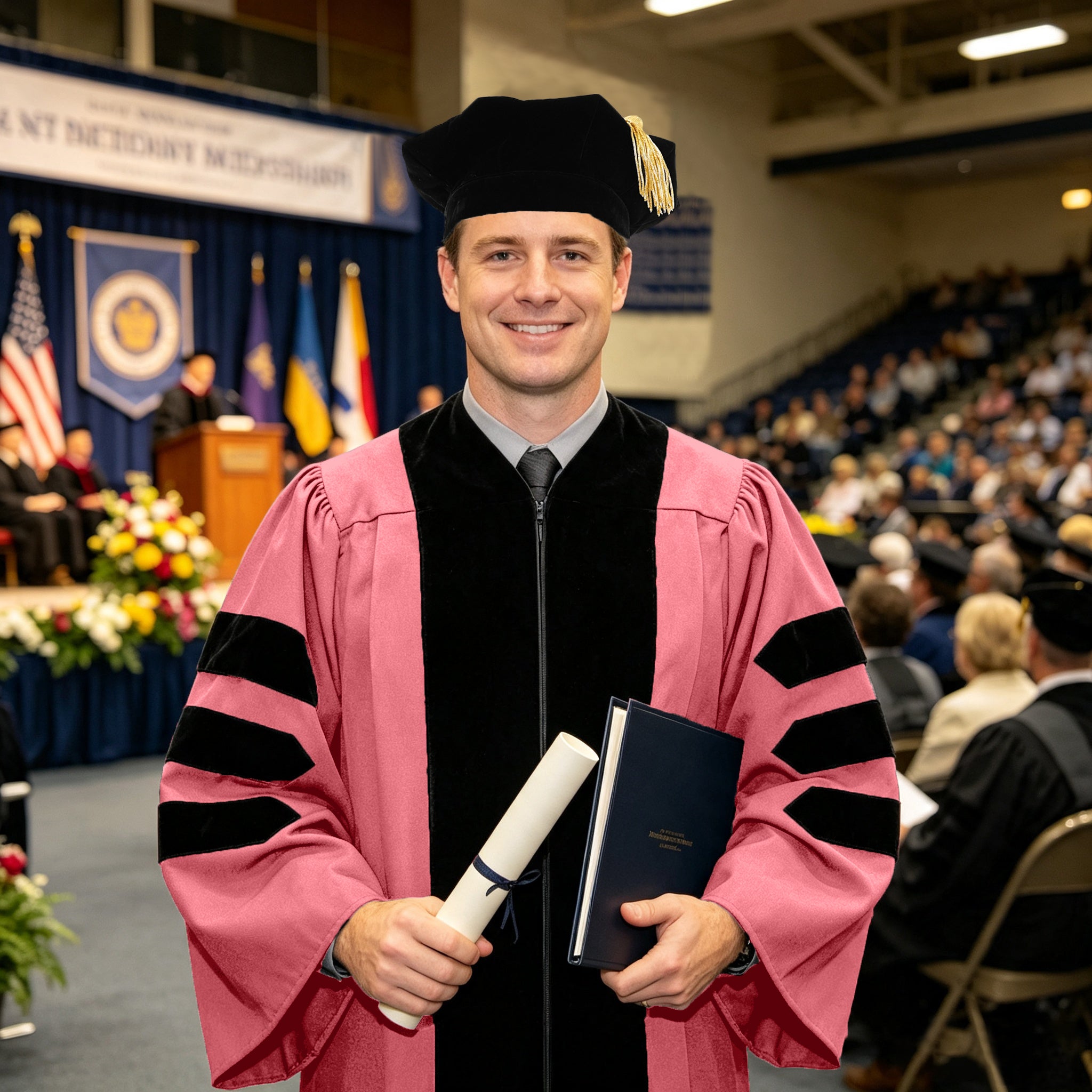 Economy Doctoral Graduation Gown / PHD Gown with Black Velvet Trim-CA graduation