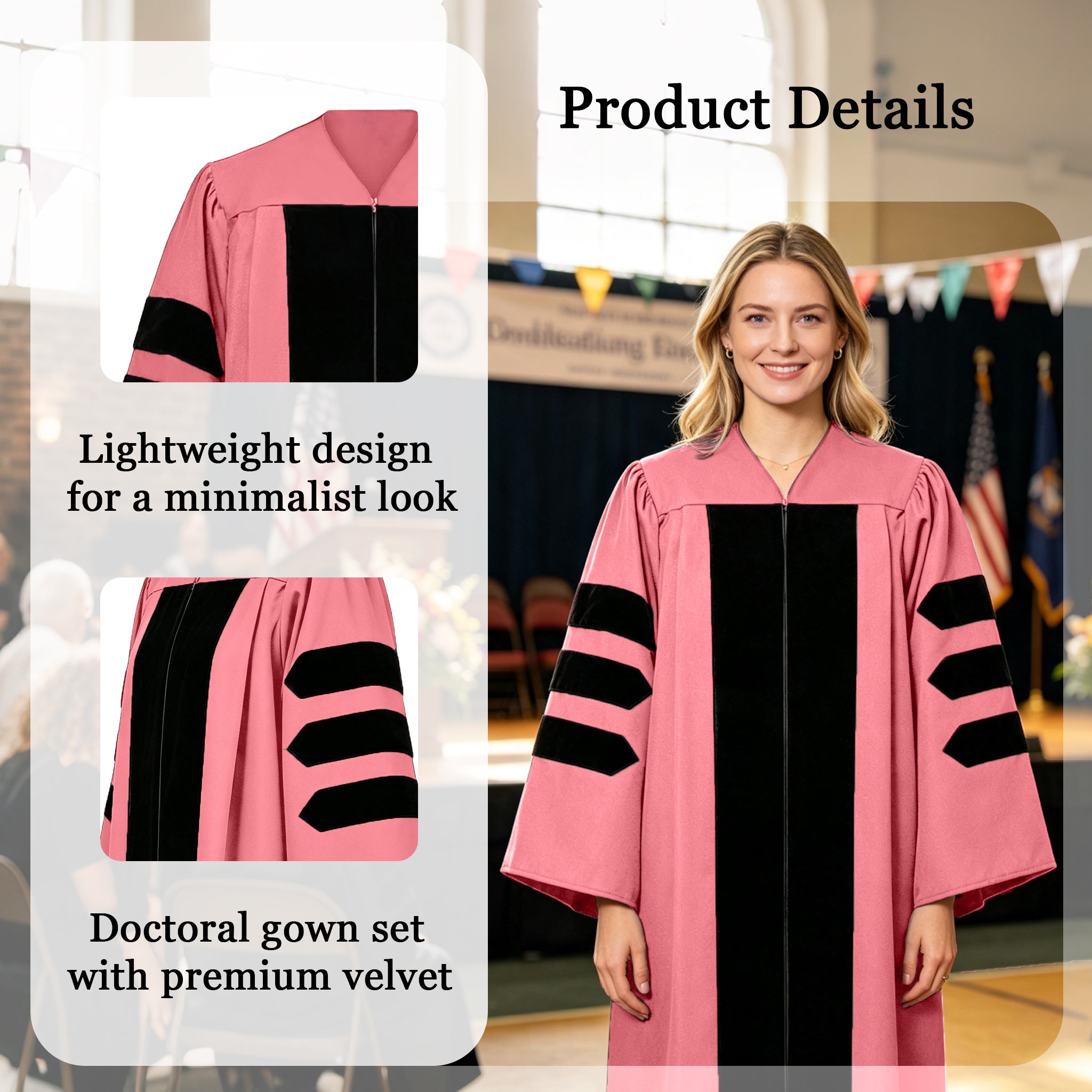 Doctoral Graduation Gown for Economics / PHD Gown with Black Velvet Front Panel-CA graduation