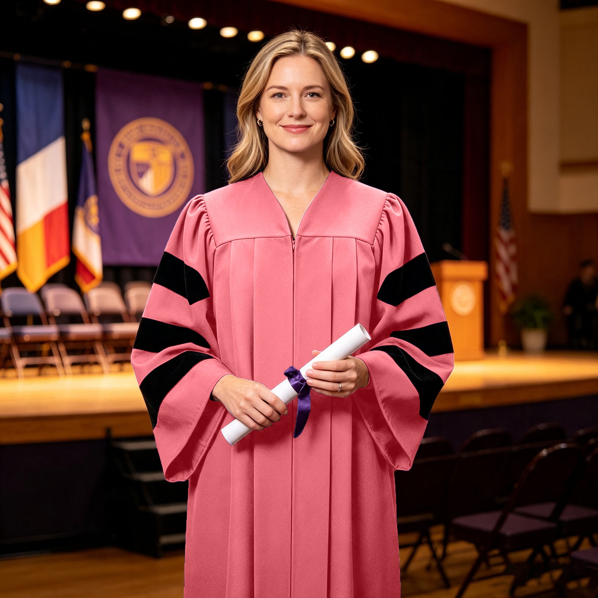 Economy Doctoral Graduation Gown with Black Velvet Sleeve Trim|Doctoral Regalia-CA graduation